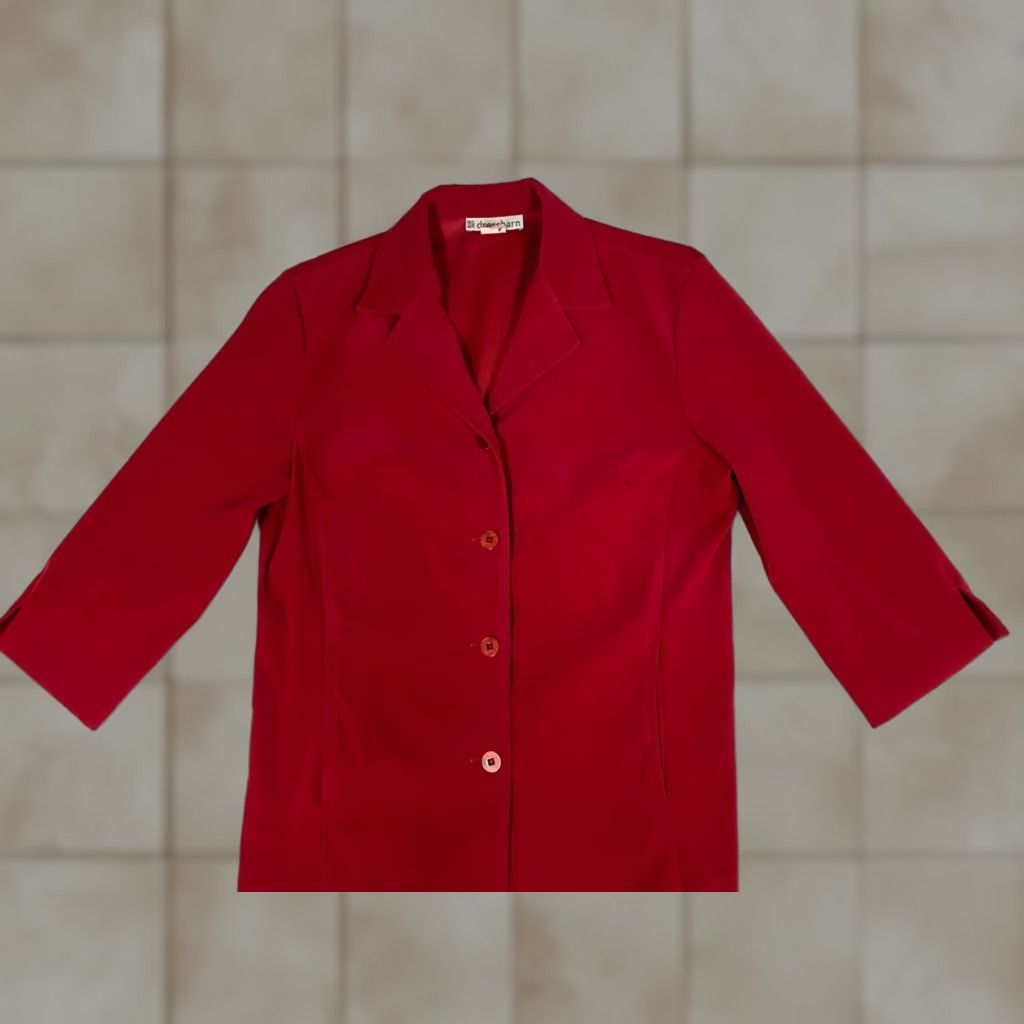 Vintage Dressbarn Womens Blazer 6 Red Four-Button Jacket Notch Lapel Wool Blend Single-Breasted Modern Tuxedo Business Casual Fall Winter Womens Size 6 Red Size M / US 6-8 / IT 42-44 - 1 Thumbnail