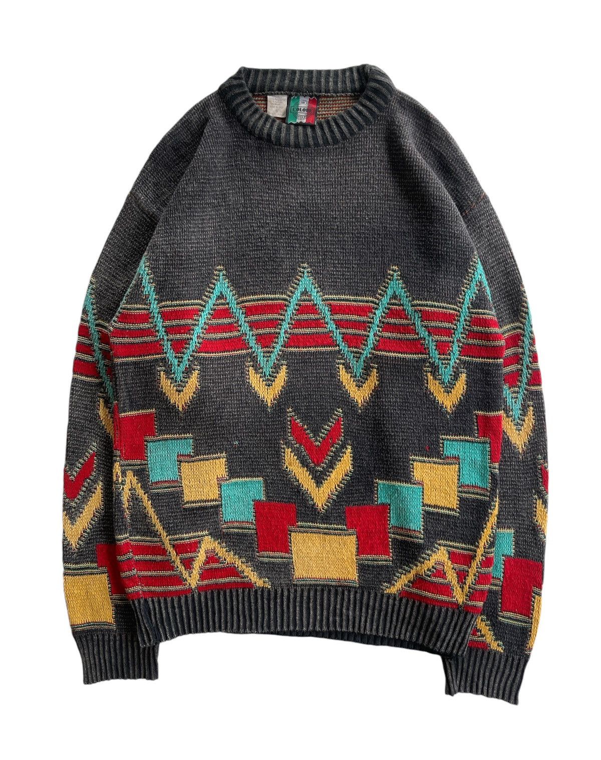 Vintage 90s Geometric Aztec Printed Knit Sweater Size US S / EU 44-46 / 1 - 1 Thumbnail