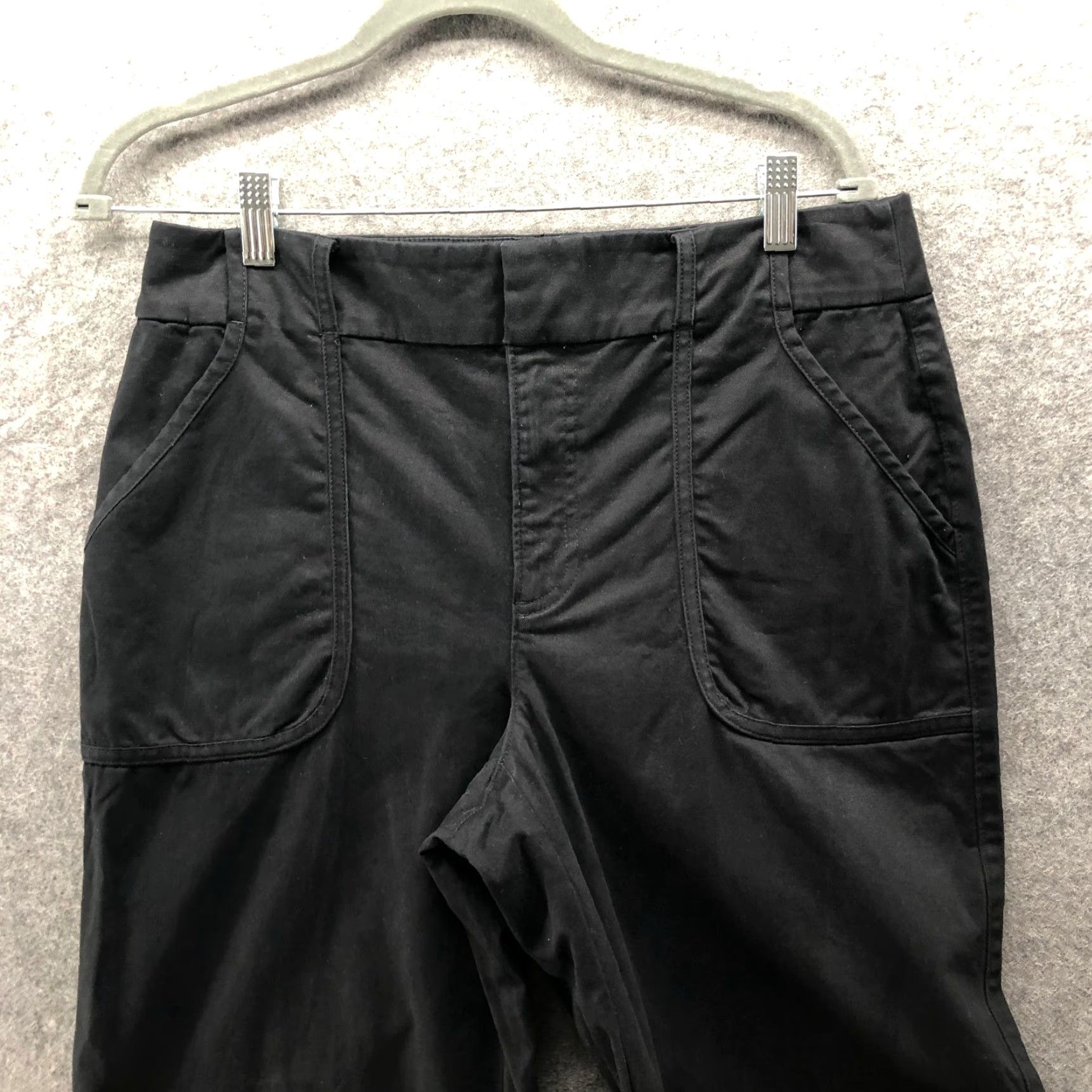 Loft LOFT Utility Straight Pants Womens 8 Black Twill High Rise Relaxed Stretch Chino Wide-Leg Front Patch Pockets Casual Workwear Vintage: No Size 30" / US 8 / IT 44 - 5 Thumbnail