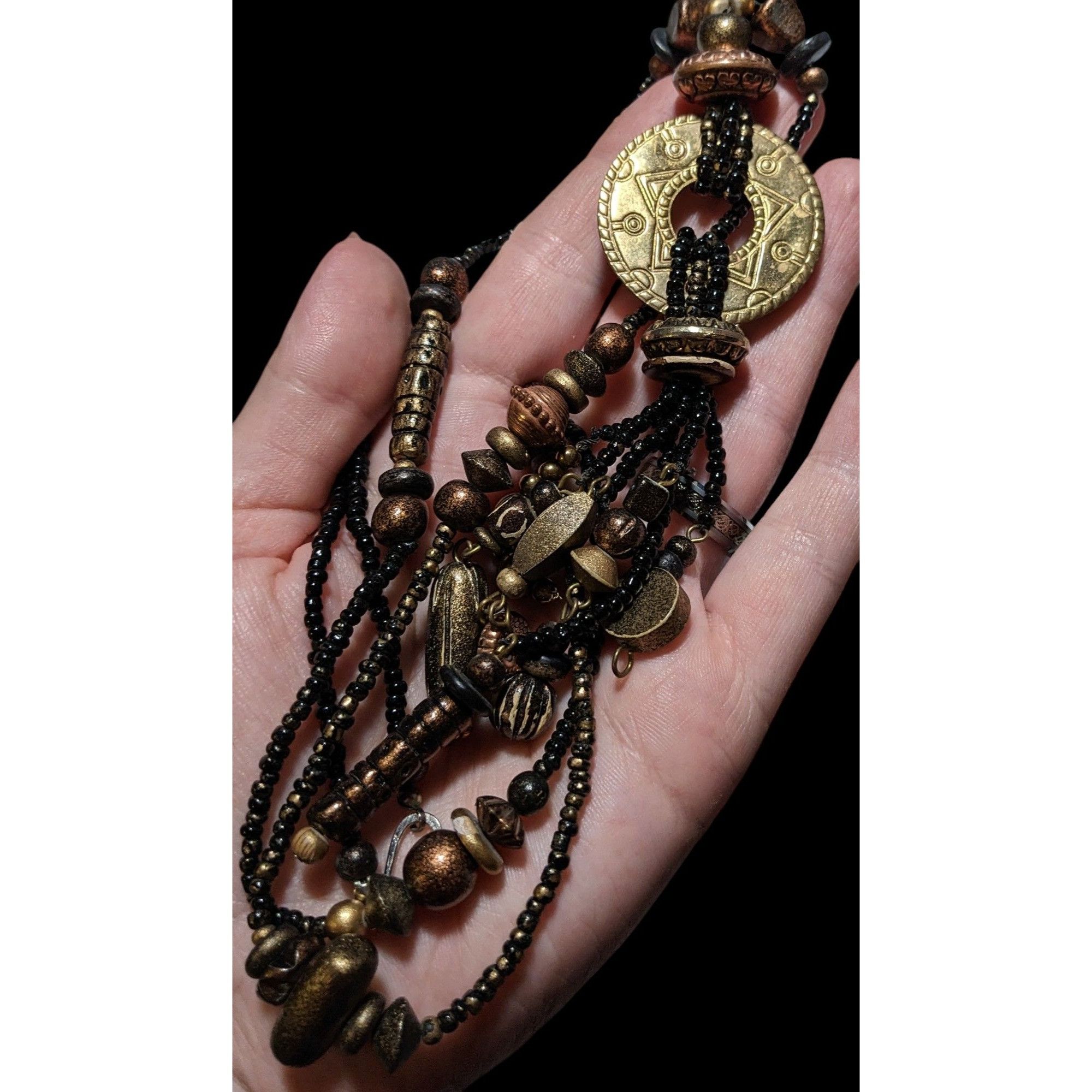 Other Vintage Southwestern Black And Gold Beaded Tassel Necklace Size ONE SIZE - 6 Thumbnail