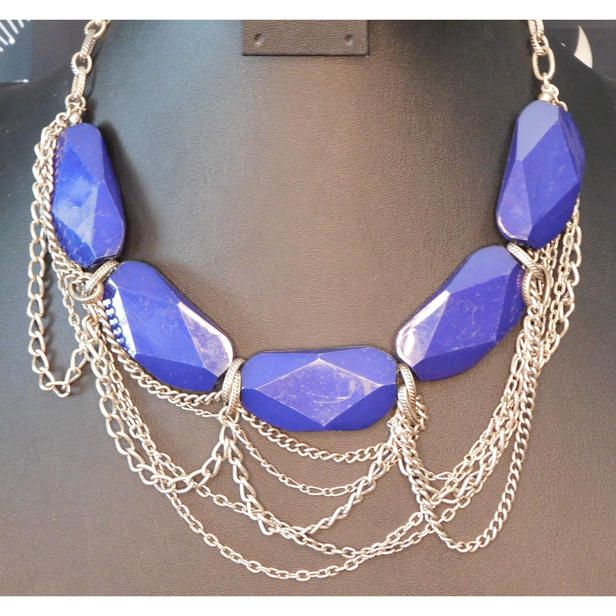 Other Chunky Blue Abstract Necklace With Silver Tone Chains Size ONE SIZE - 3 Thumbnail