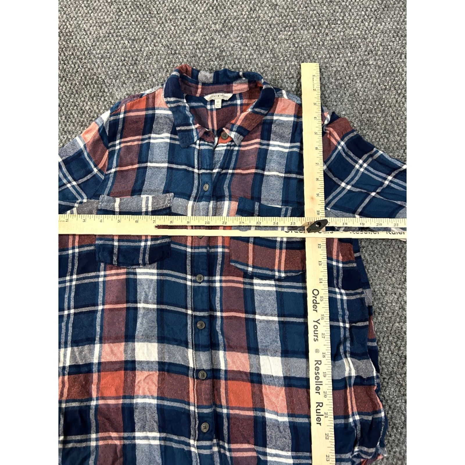 Lucky Brand Lucky Brand Button-Up Shirt Womens Medium Blue Plaid Flannel Long Sleeve Dress Shirt Casual Button Front Womens M Blue Plaid Flannel Shirt Size M / US 6-8 / IT 42-44 - 4 Thumbnail