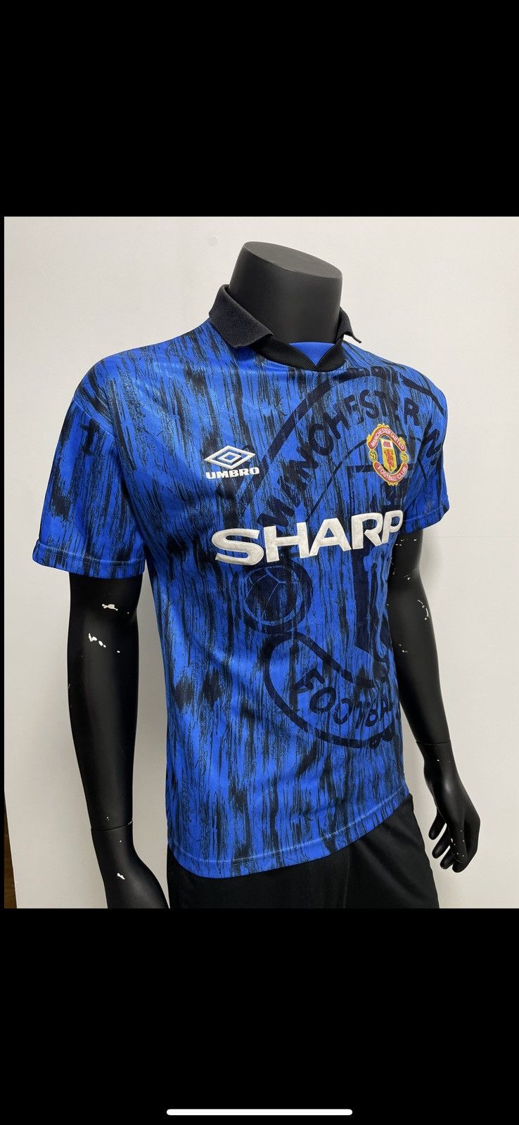 Vintage Umbro Manchester United soccer jersey rare blue Away