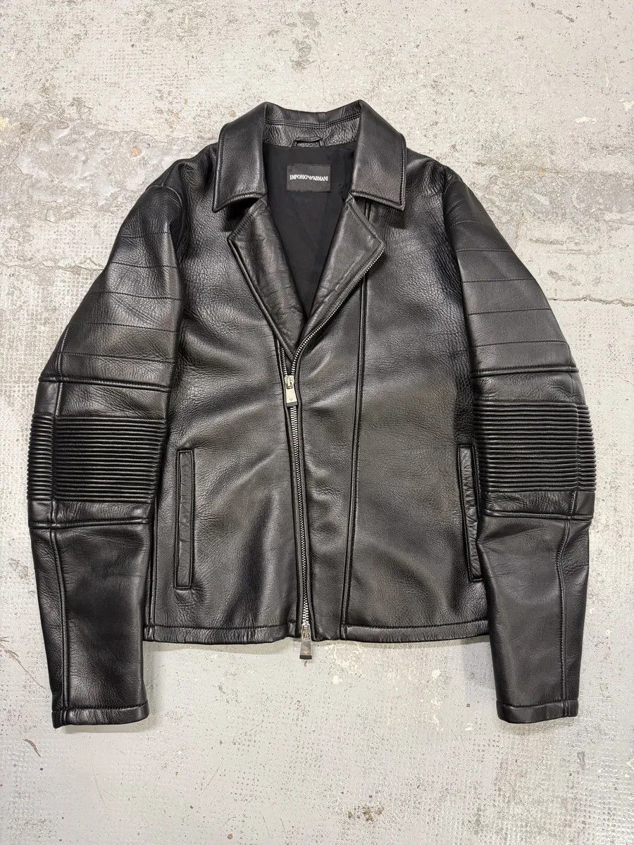 Emporio Armani SS2015 Emporio Armani Black Asymmetrical Biker Leather Jacket Size US L / EU 52-54 / 3 - 1 Thumbnail