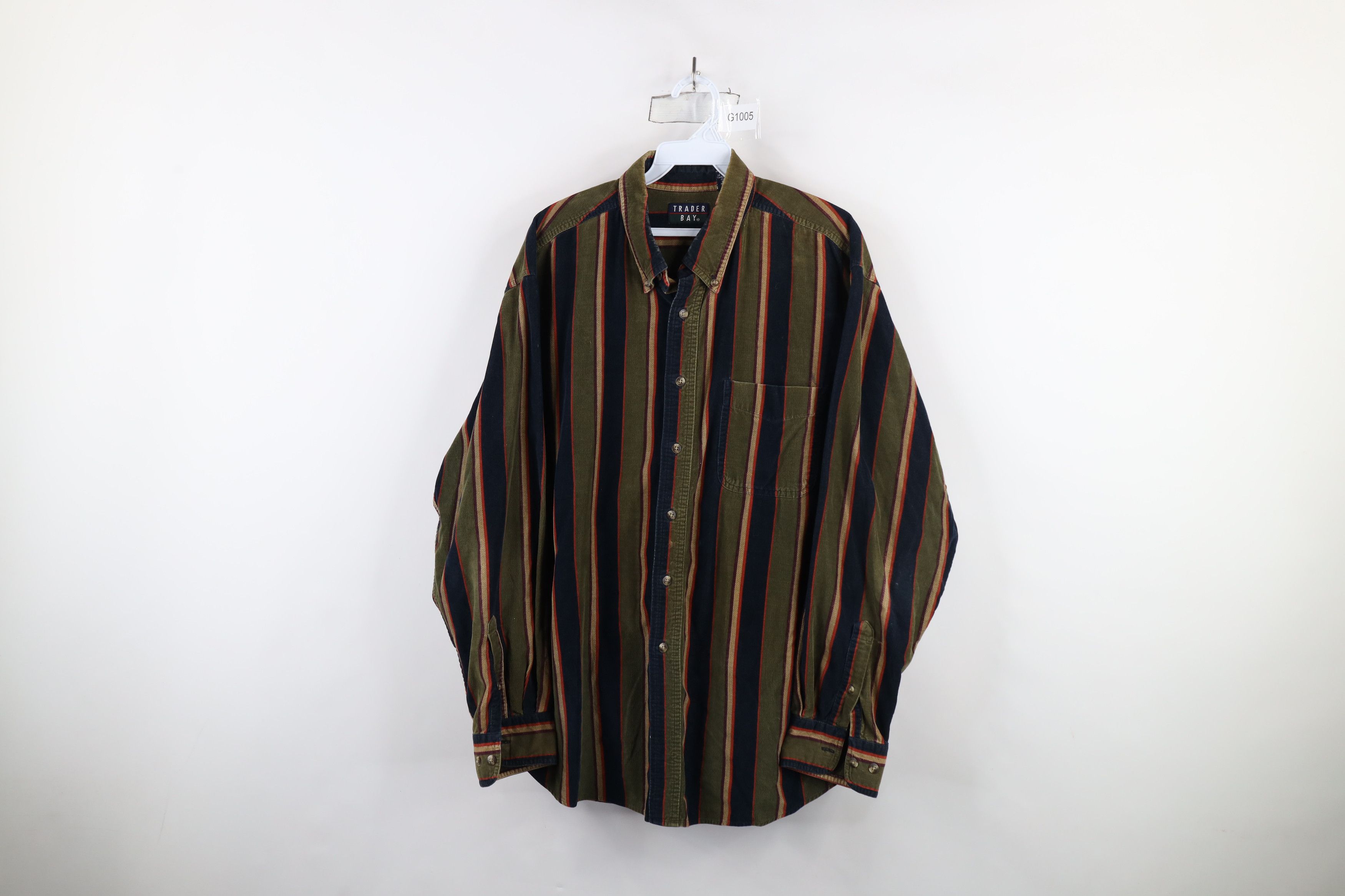 Vintage Vintage 90s Streetwear Block Corduroy Button Down Shirt Size US L / EU 52-54 / 3 - 1 Thumbnail