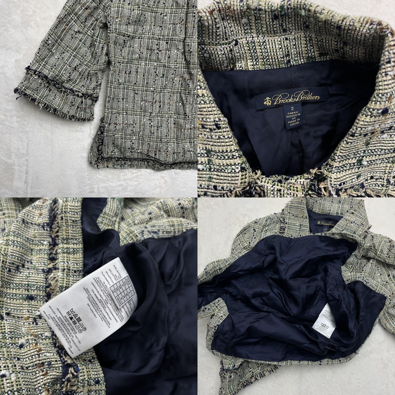 Brooks Brothers Brooks Brothers Jacket Top Blazer Womens 2 Green Tweed Boucle Fringe Lined Plaid Size XS / US 0-2 / IT 36-38 - 9 Thumbnail