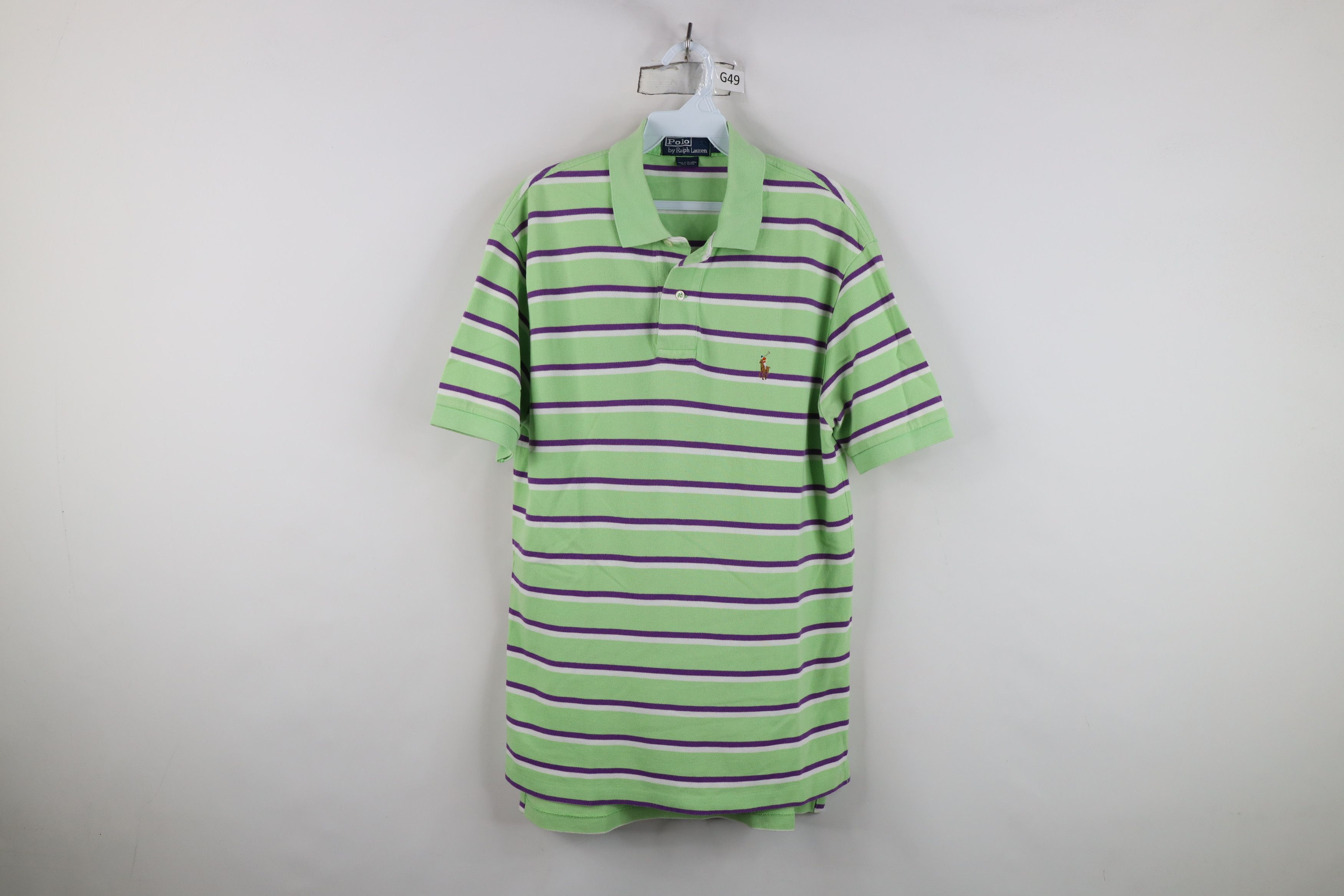Ralph Lauren Vintage 90s Ralph Lauren Striped Cotton Knit Golf Polo Green Size US M / EU 48-50 / 2 - 1 Thumbnail