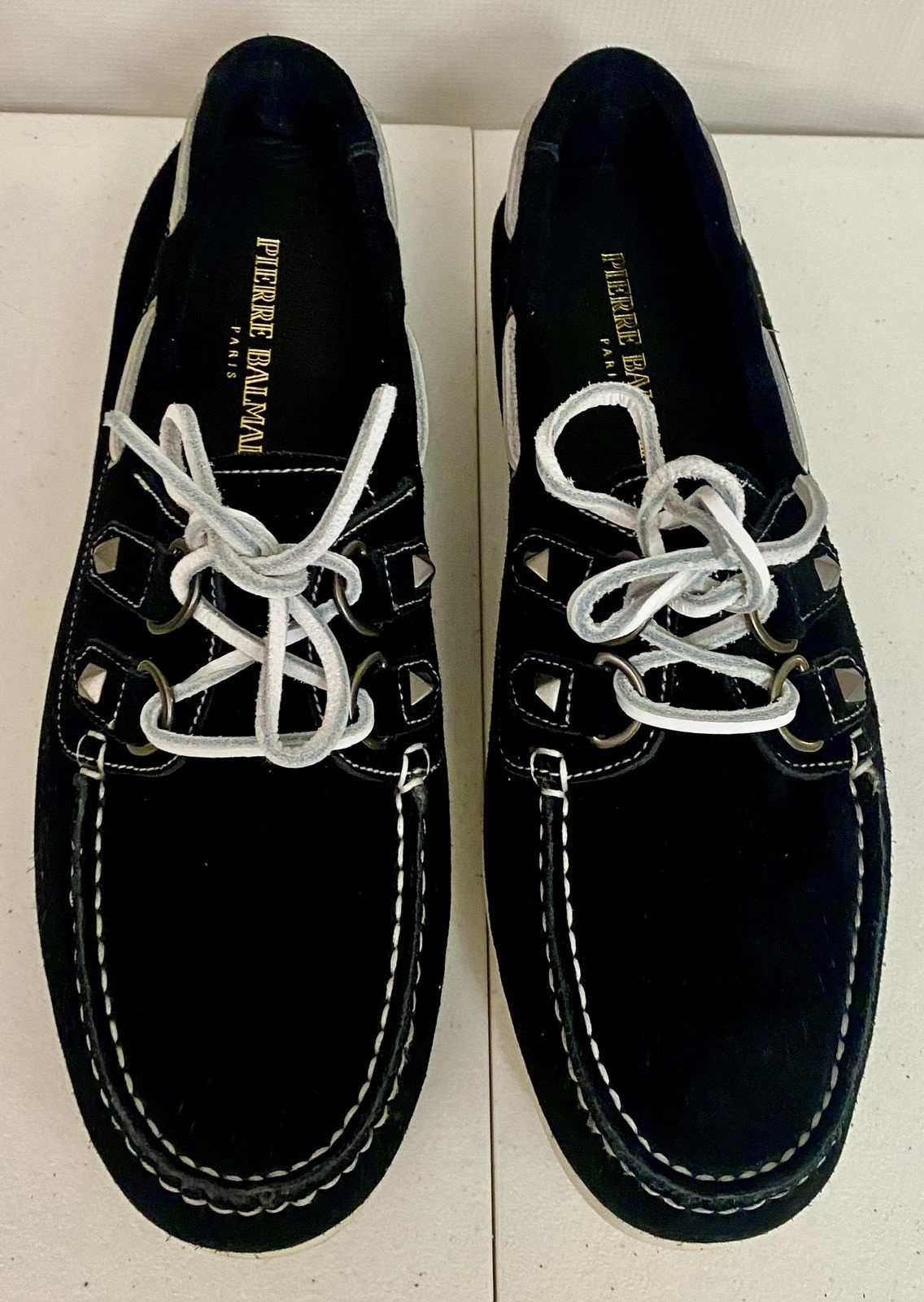 Pierre Balmain Balmain Black Suede Medal Dual Stud Contrast Boatshoe 40 New Size US 9 / IT 39 - 7 Thumbnail