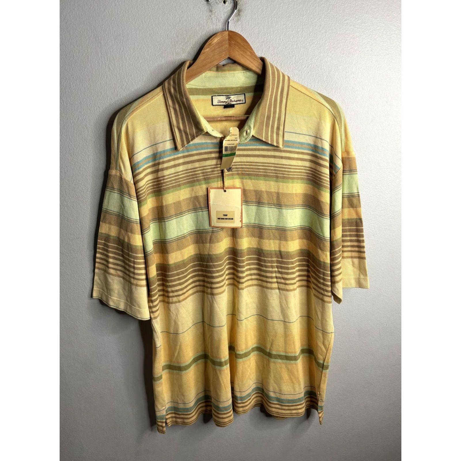 Tommy Bahama Tommy Bahama Polo Shirt Mens Large Yellow Ombre Stripe Silk Cotton Casual Golf Shirt Size US L / EU 52-54 / 3 - 6 Thumbnail