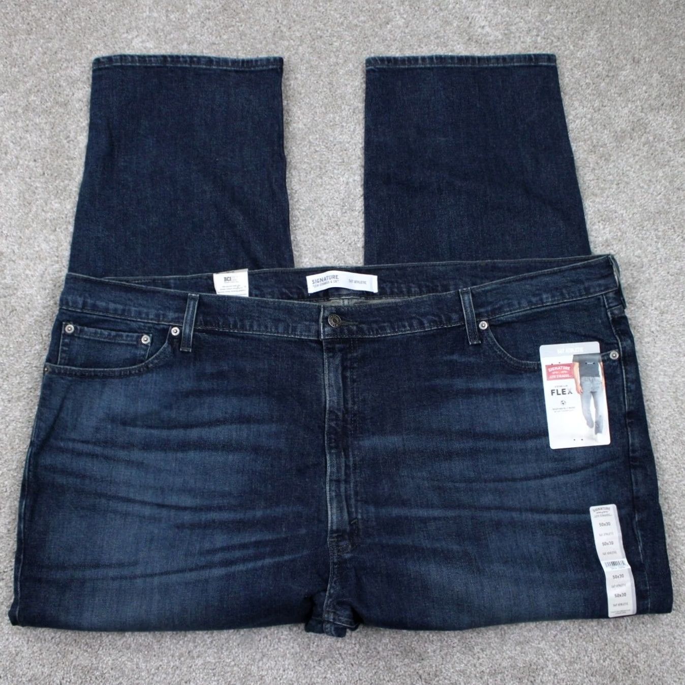 Levi's Signature by Levi Strauss Jeans Mens 50x30 Blue Athletic Premium Flex 5-Pocket Denim Jeans Straight Size US 34 / EU 50 - 2 Thumbnail