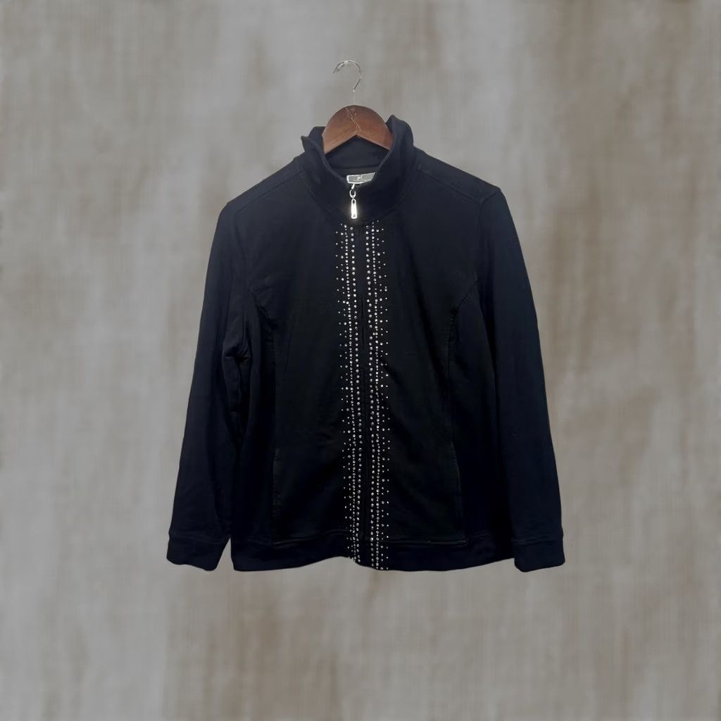 JM Collection JM Collection Black Zip-Up Jacket Petite Regular M Women's Long Sleeve Studded Detail Size M / US 6-8 / IT 42-44 - 1 Thumbnail