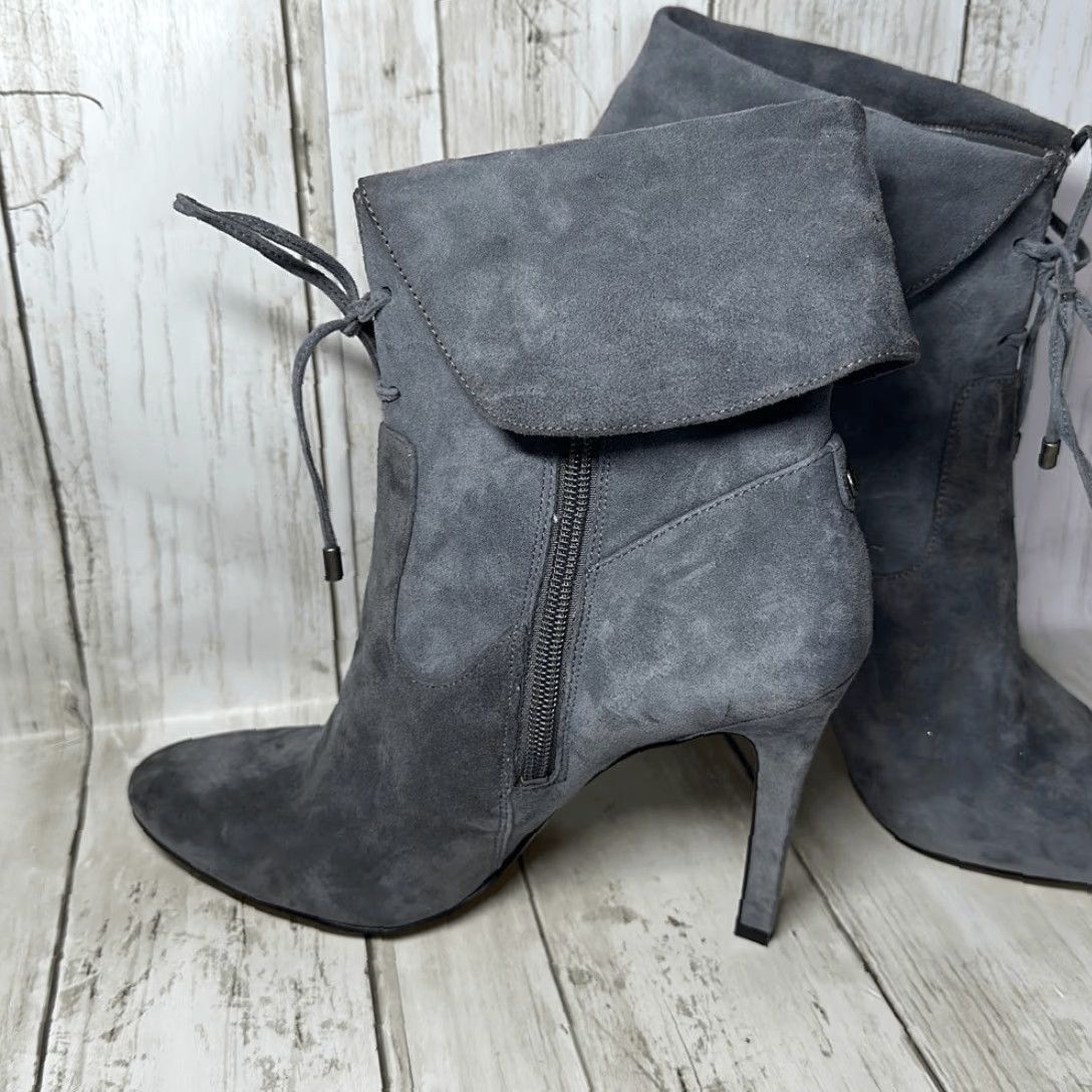 Guess GUESS Gray Suede Ankle Booties 7.5 Women Side Zip Pointy Toe Tie Up Front Multicolor Glitter? (Note: Glitter is random) Size US 8 / IT 38 - 4 Thumbnail
