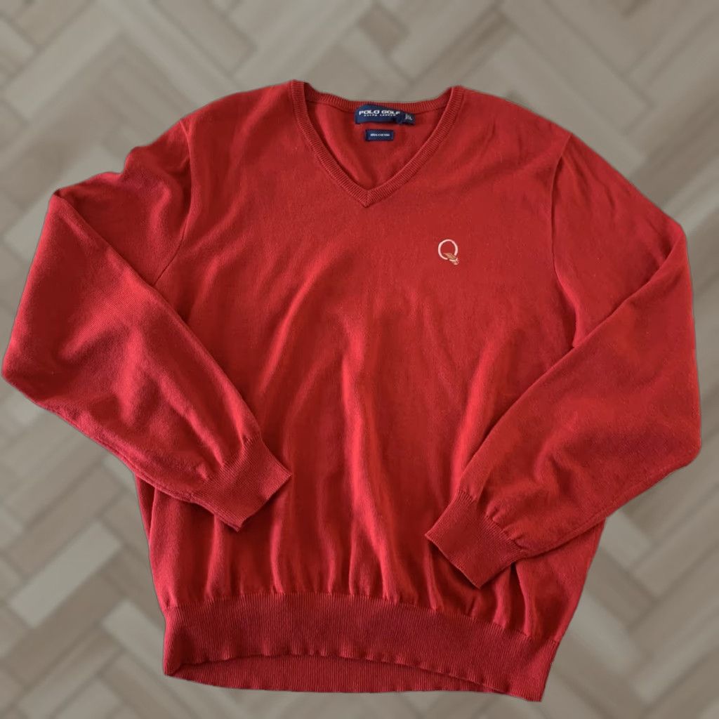 Vintage Polo Golf Men’s V-Neck Cotton Pullover Sweater Red L Size US L / EU 52-54 / 3 - 1 Thumbnail