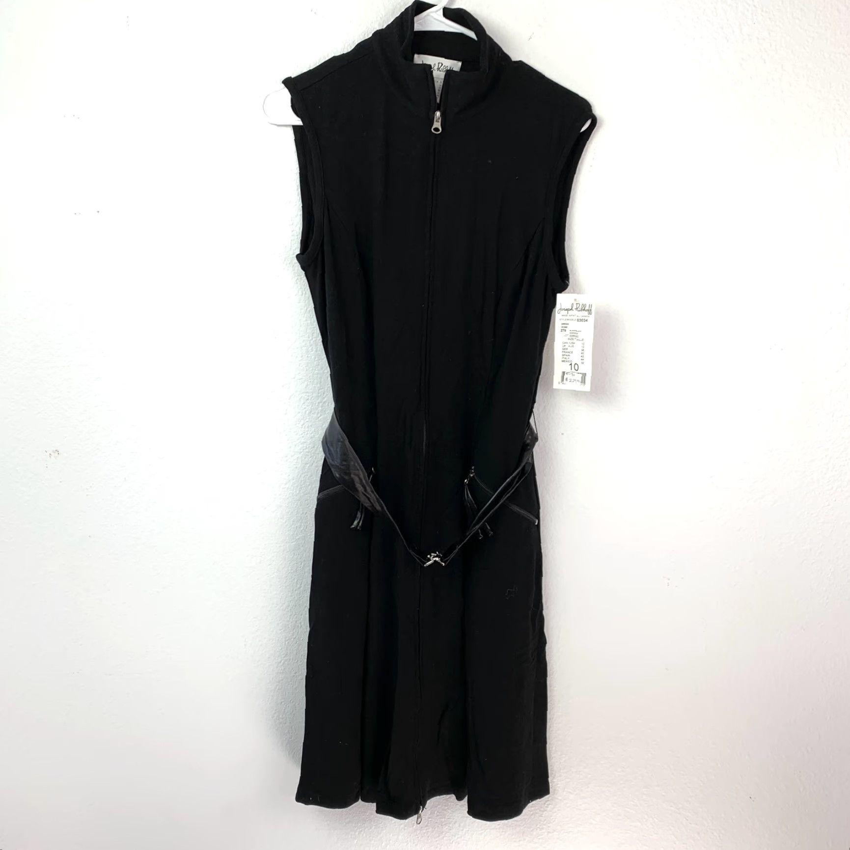 Joseph Ribkoff Joseph Ribkoff Black Sleeveless Knit Dress Full Zip Belted Women's Size 10 NWT Womens Size L / US 10 / IT 46 - 2 Thumbnail