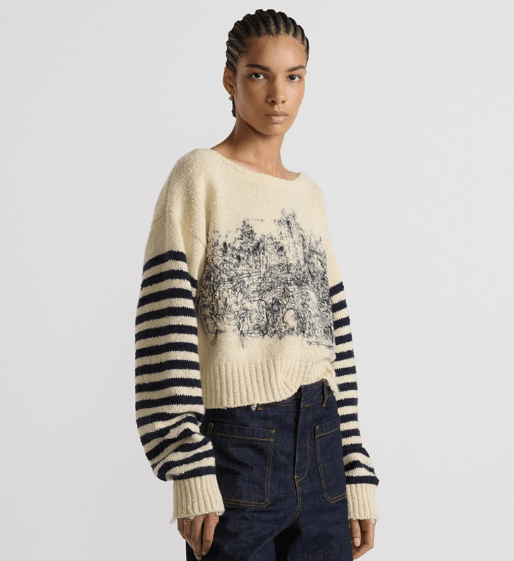 Dior o1w1db10326 514S48 Embroidered Sweater in White/Black Size L / US 10 / IT 46 - 3 Thumbnail