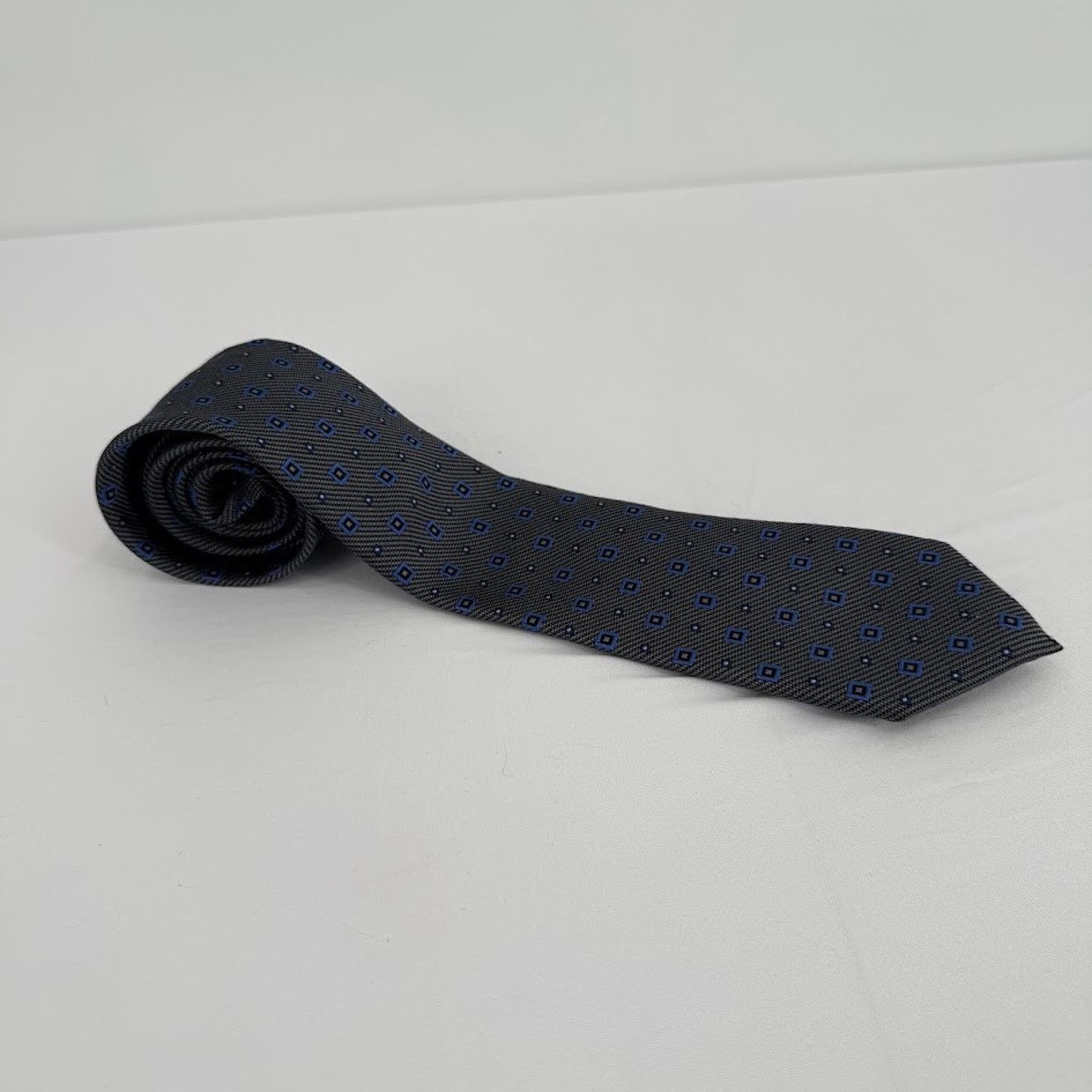 Joseph Abboud Joseph Abboud Silk Tie Gray Blue Geometric Pattern Size ONE SIZE - 3 Thumbnail