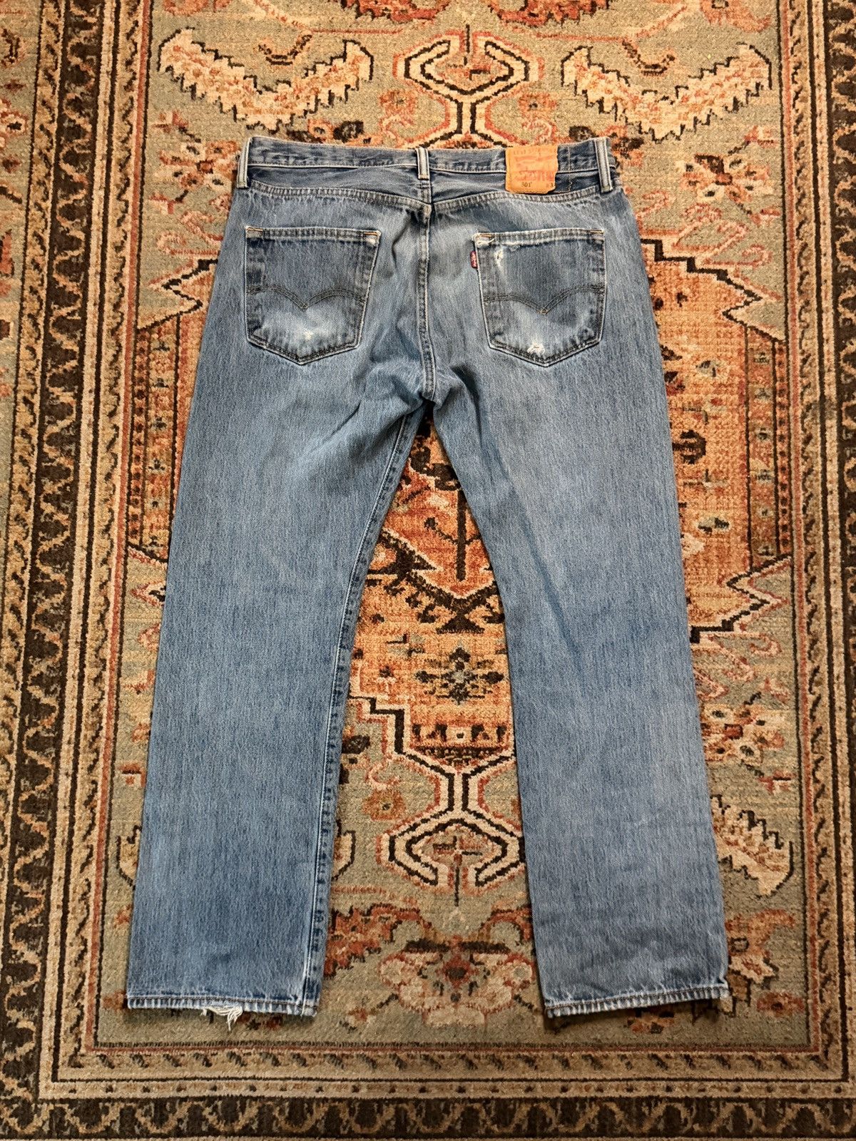 Levi's Levi's 501 Button Fly Jeans Distressed Thrashed Light Wash Size US 31 - 6 Thumbnail