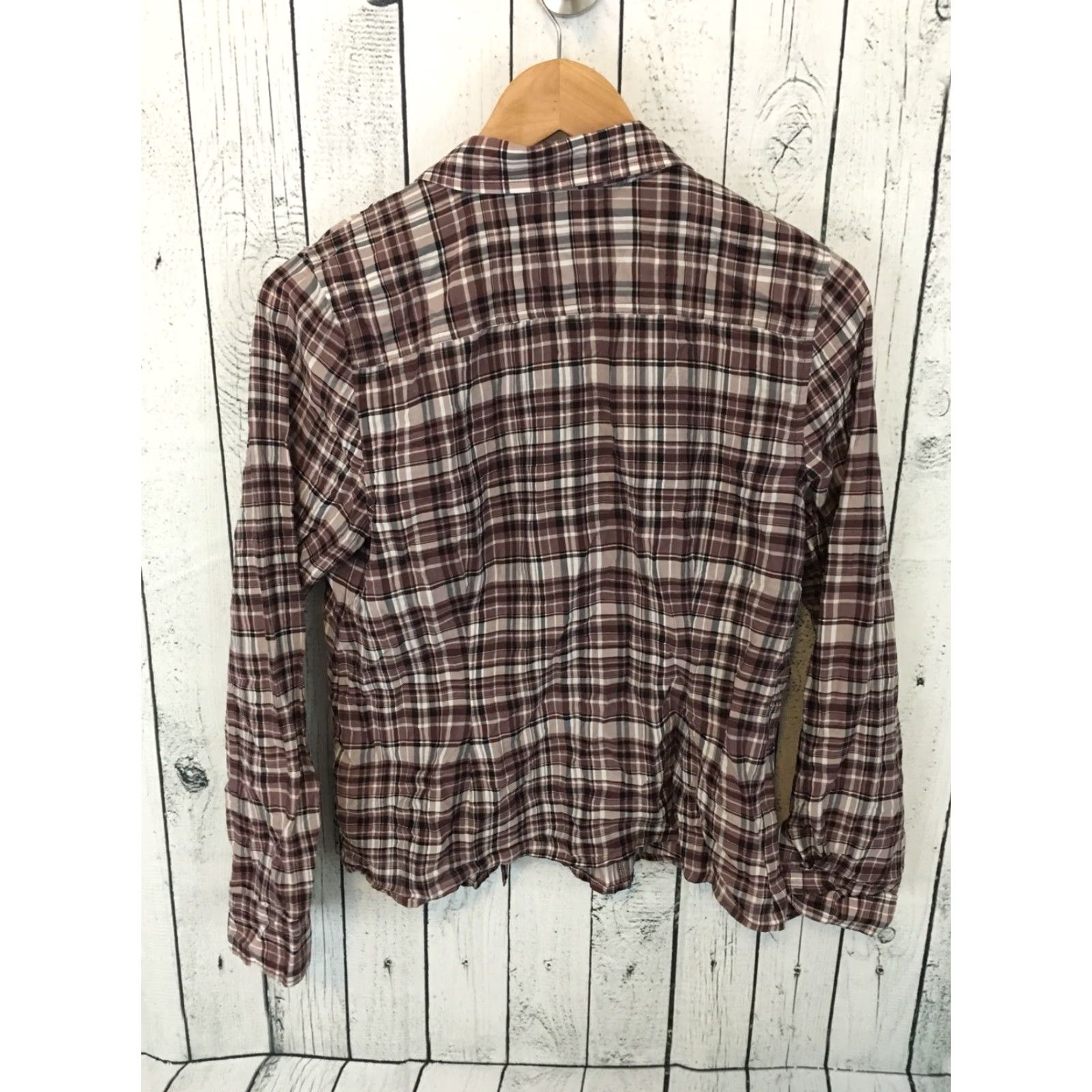 Vintage Halogen Plaid Long Sleeve Button Front Top Petite M Maroon Red Blouse Women Shirt Size M / US 6-8 / IT 42-44 - 3 Thumbnail