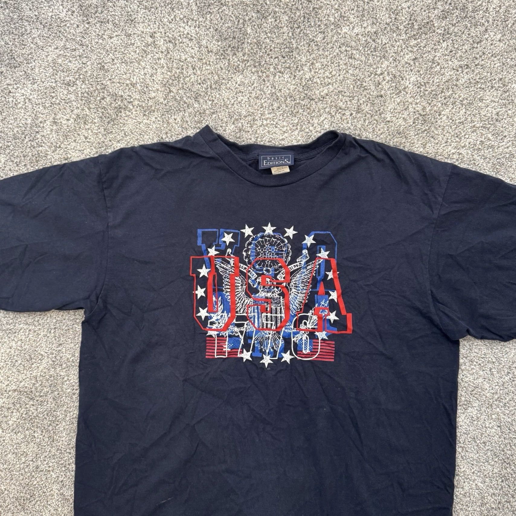 Basic Editions VINTAGE Basic Editions T-Shirt L Blue Eagle US 1776 Americana Retro Mens Short Sleeve Patriotic 90s Size US L / EU 52-54 / 3 - 4 Thumbnail