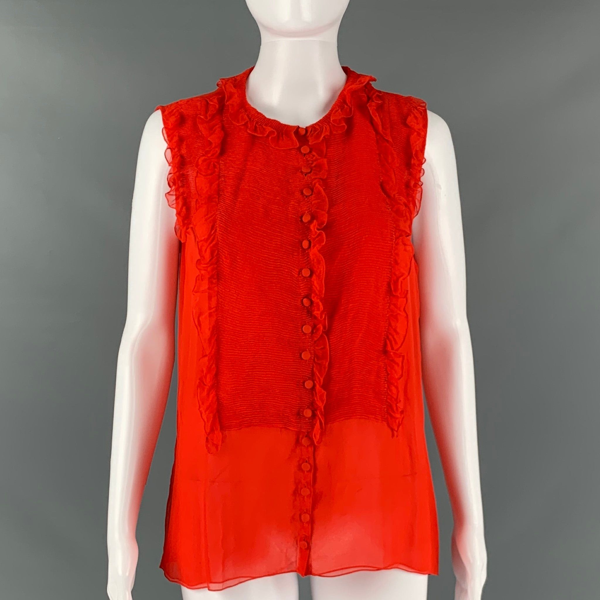 image of Chloe Red Silk Ruffled Sleeveless Dress Top, Women's (Size Medium)
