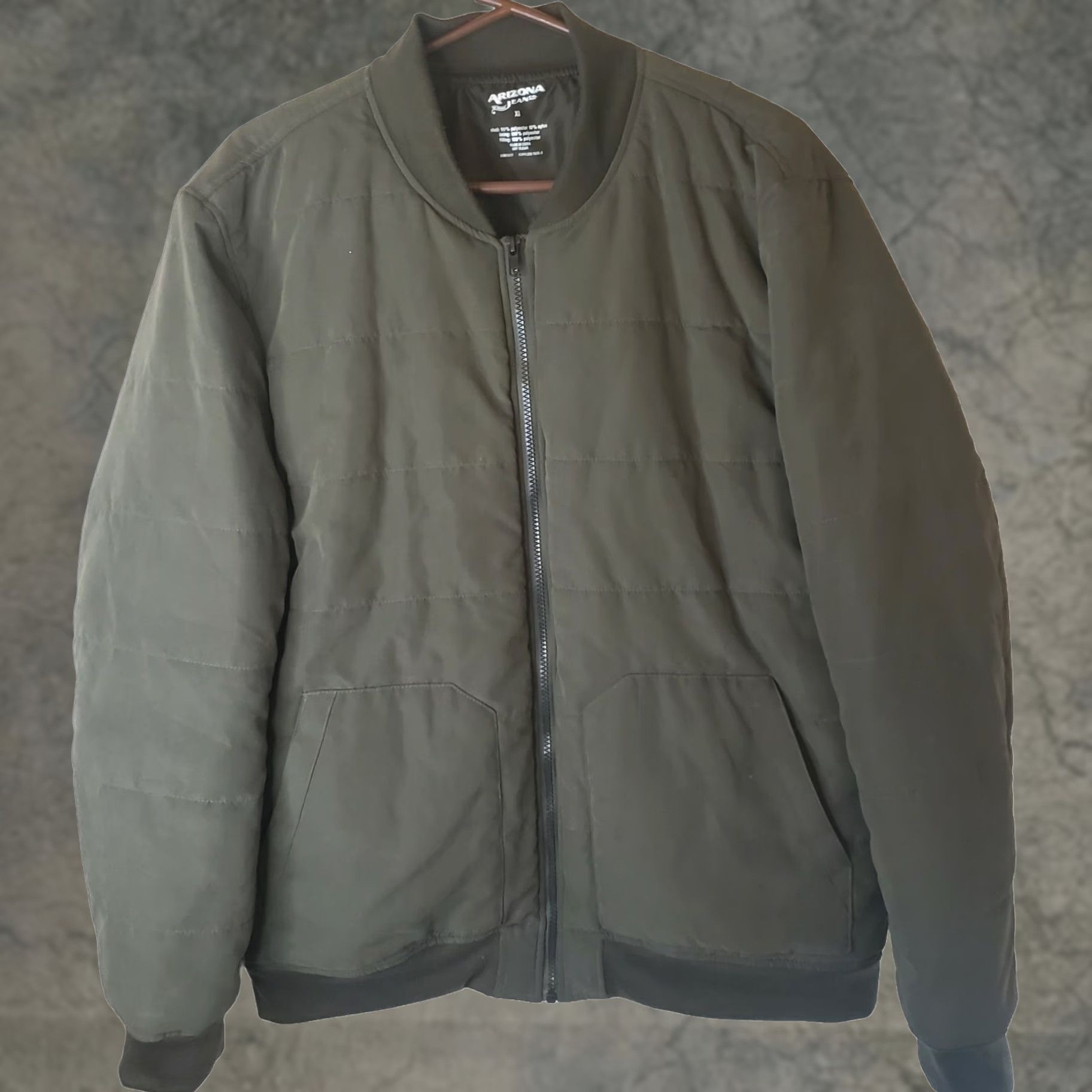 Vintage ARIZONA JEAN CO. Olive Green Puffer Jacket Mens XL Lightweight Softshell Full Zip Quilted Nylon Lining Winter Fall Spring Casual Travel Vintage: No Size US 36 / EU 52 - 1 Thumbnail