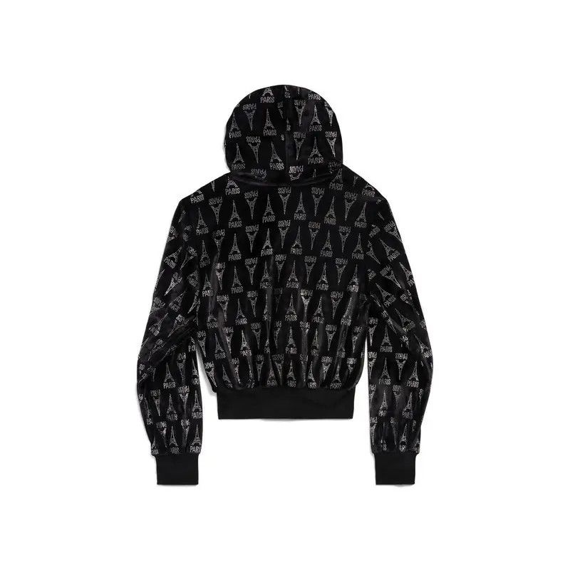 Balenciaga o1s1rm1125 Paris Shrunk Zip-Up Hoodie in Black Size XL / US 12-14 / IT 48-50 - 2 Thumbnail