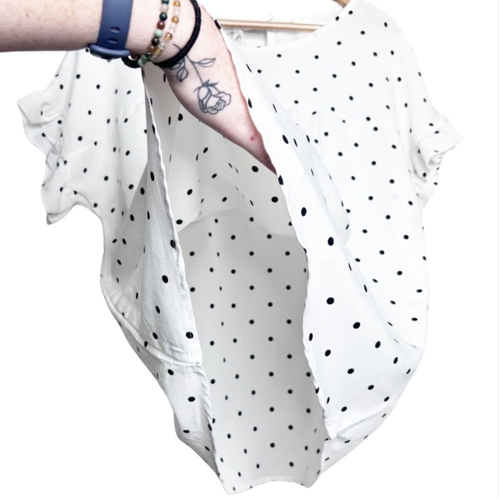 Other Hailey & Co White Black Polka Dot Ruffle Sleeve Blouse Size XL / US 12-14 / IT 48-50 - 14 Thumbnail