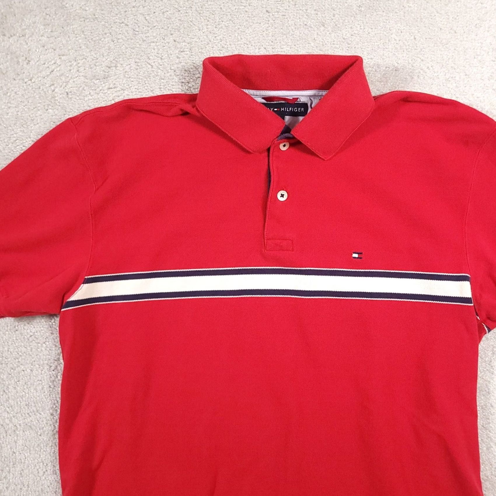 Tommy Hilfiger VINTAGE Tommy Hilfiger Polo Shirt Mens Medium Red White Stripe Red Logo Golf Size US M / EU 48-50 / 2 - 3 Thumbnail
