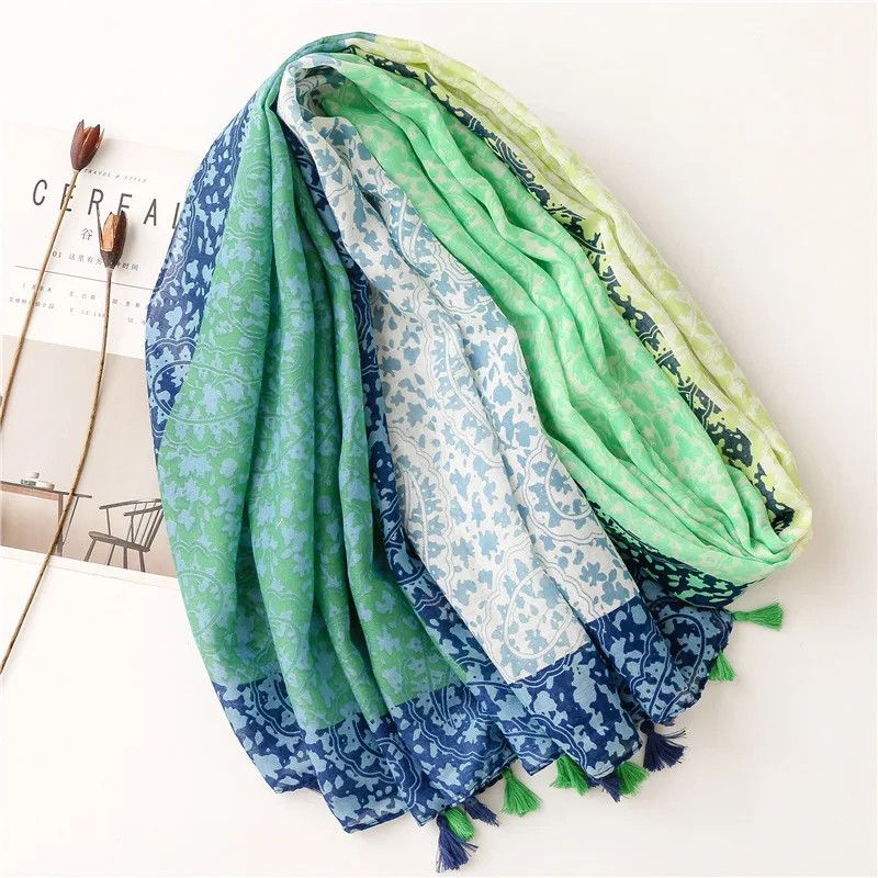 Japanese Brand × Vintage Floral Thin Tassel Viscose Shawl Scarf Lady Size ONE SIZE - 4 Thumbnail