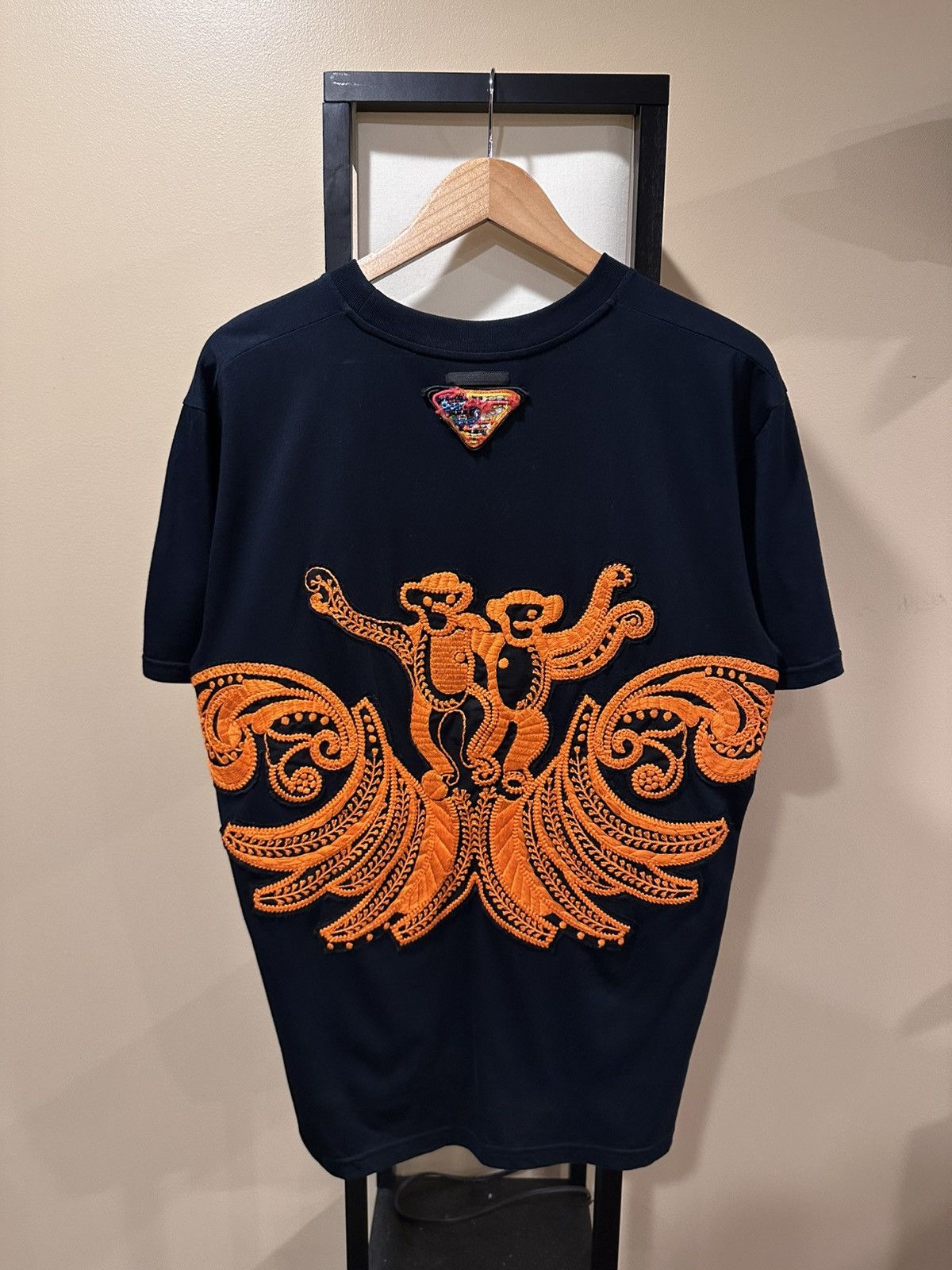 Prada Prada Monkey Embroidered Black/Orange T-Shirt | Grailed