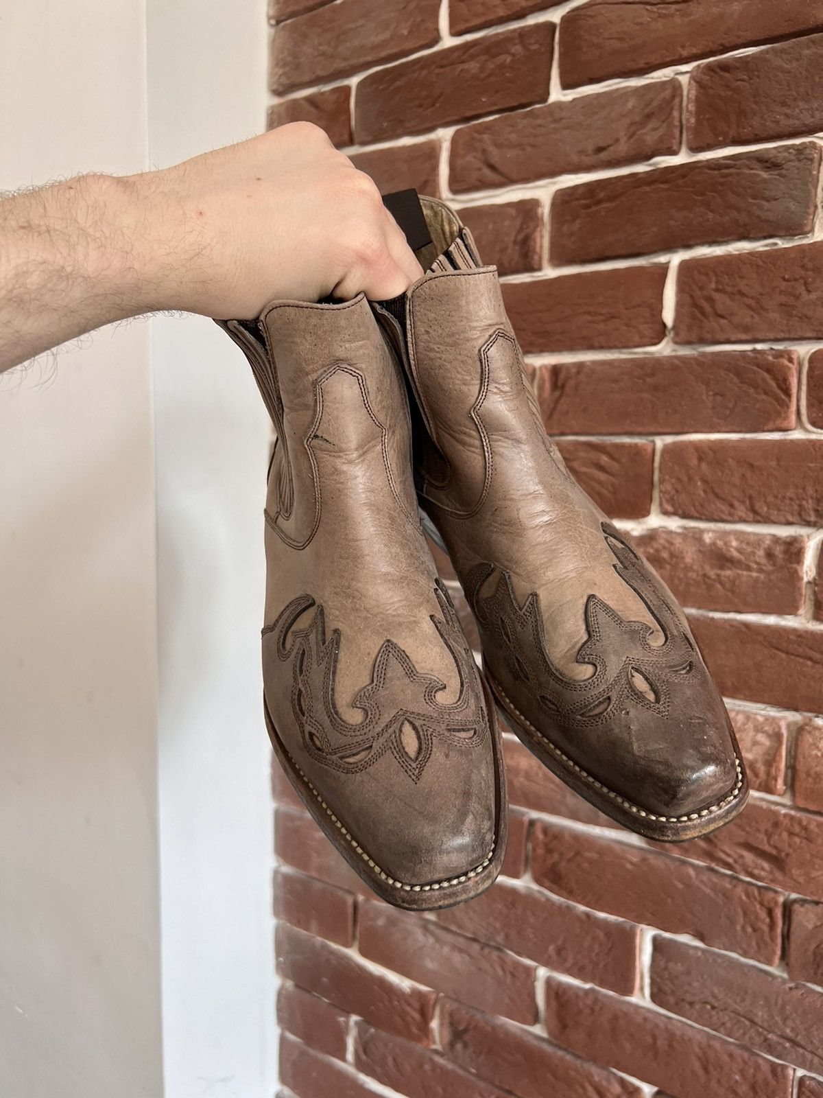 Handmade Vintage Sancho Genuine Leather Brown Western Cowboy Boots Size US 7 / EU 40 - 2 Thumbnail