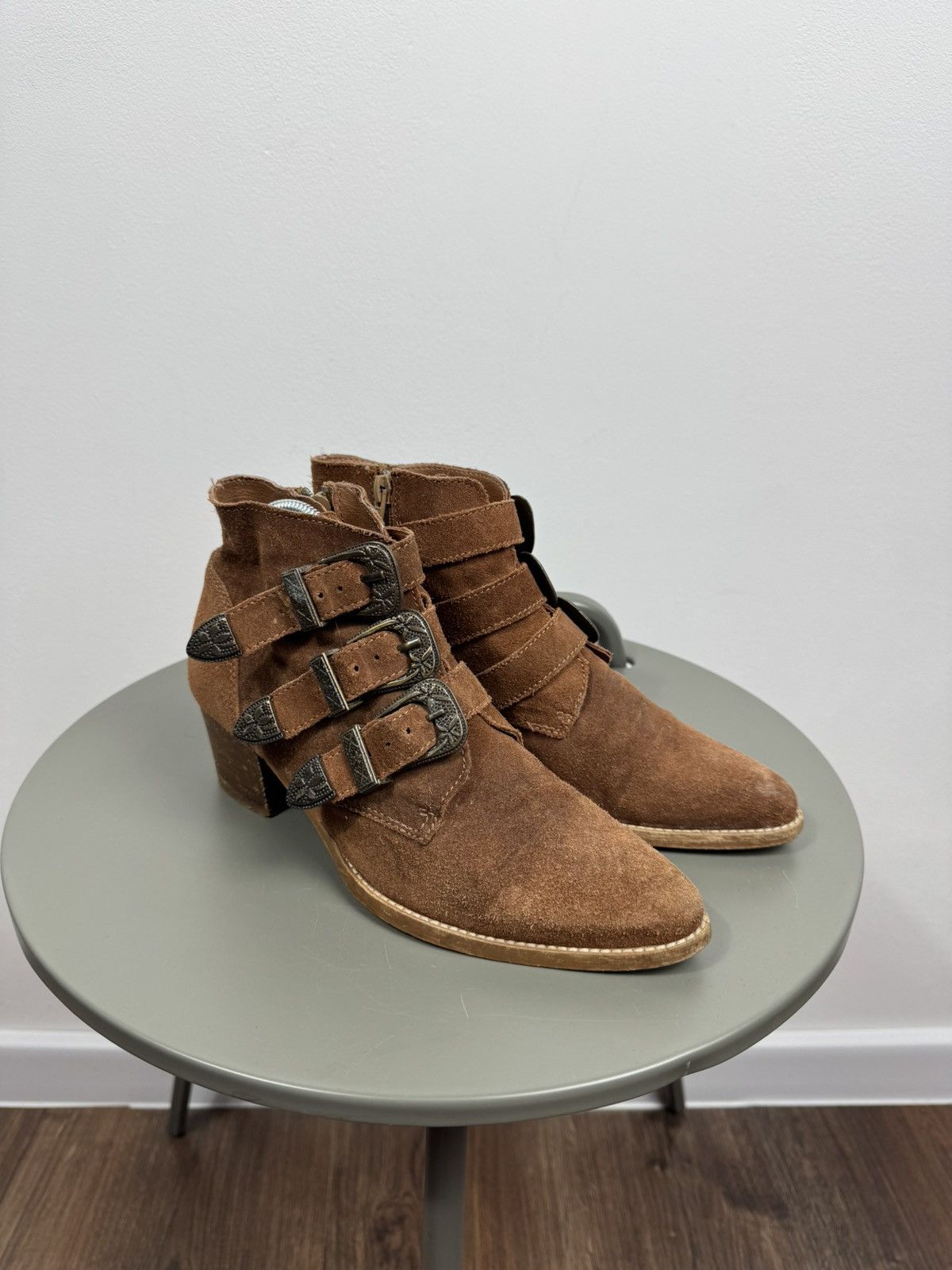 Other Vintage Brown Suede Triple Buckle Western Ankle Boots EU 38 Size US 7 / IT 37 - 1 Thumbnail