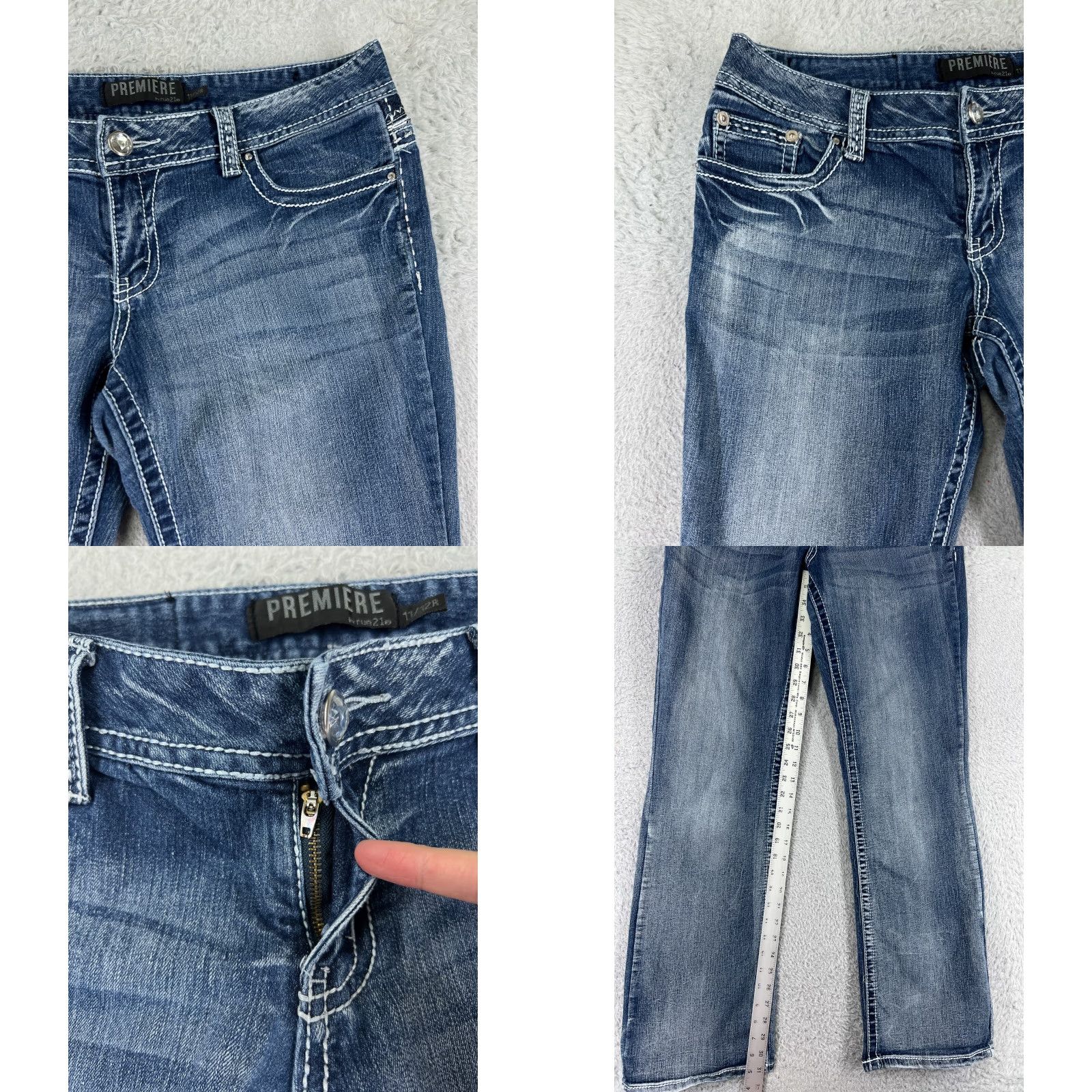 Vintage Premiere Women Jeans 11 Blue Denim Embroidered Slim Bootcut Low Rise 32 Inseam 31in 5-Pocket Design Size 32" / US 10 / IT 46 - 8 Thumbnail