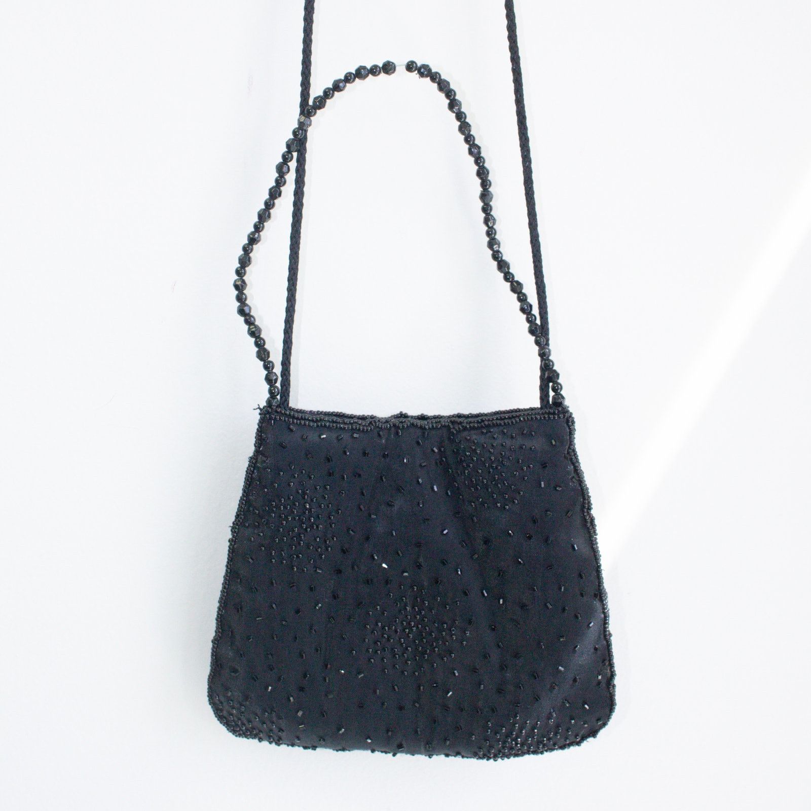 Vintage Y2K Beaded Satin Handbag with Top Handle Black Size ONE SIZE - 5 Thumbnail