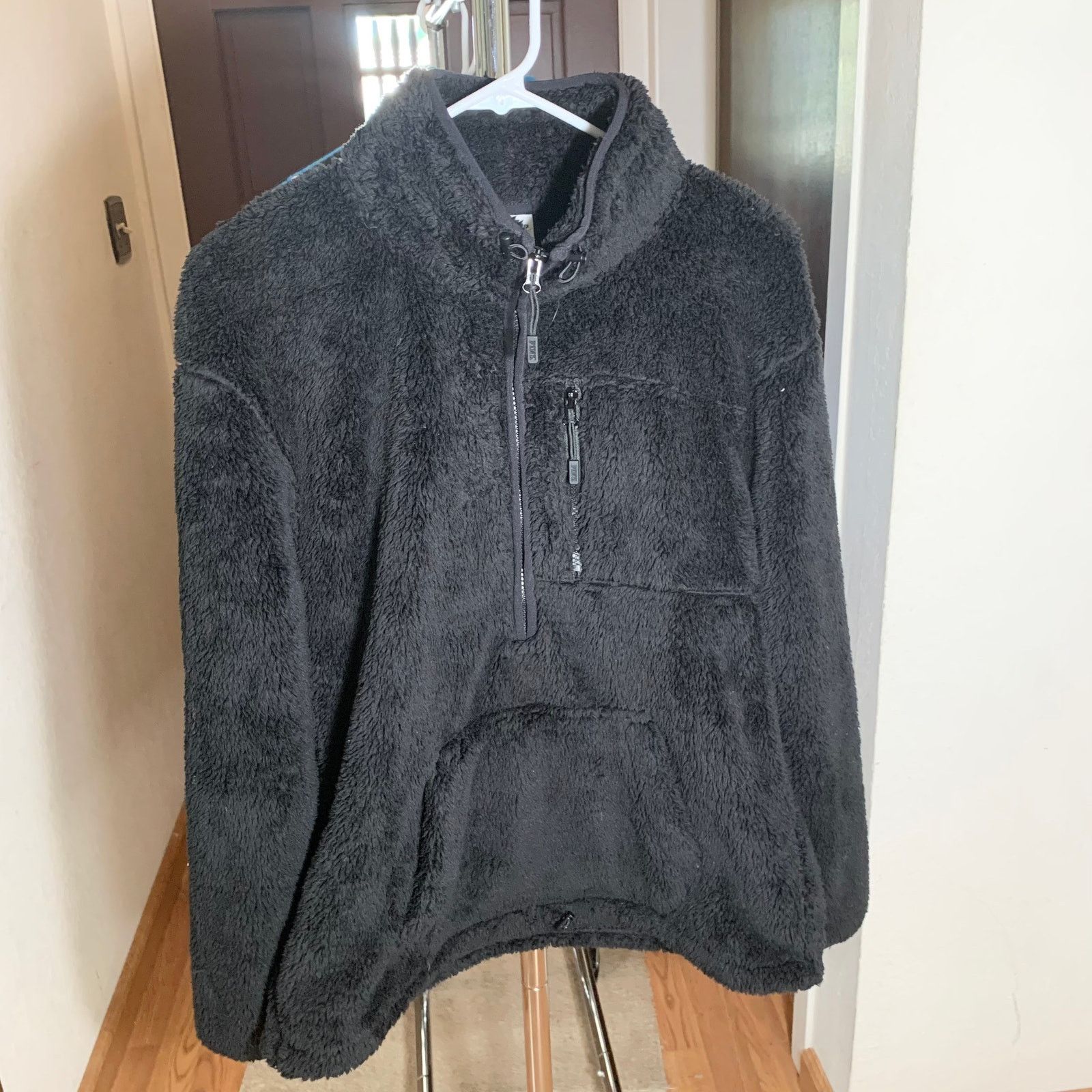 Pink PINK Women's Black Fuzzy Fleece 1/2 Zip Sweatshirt SIze S Size S / US 4 / IT 40 - 5 Thumbnail
