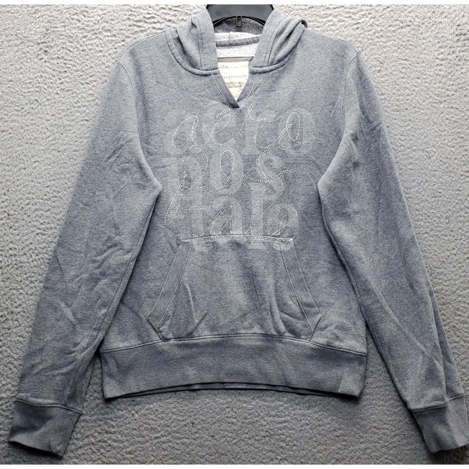 Vintage Aéropostale Hoodie Womens L Gray Fleece Lined Glitter Logo Long Sleeve Pullover Size L / US 10 / IT 46 - 2 Thumbnail
