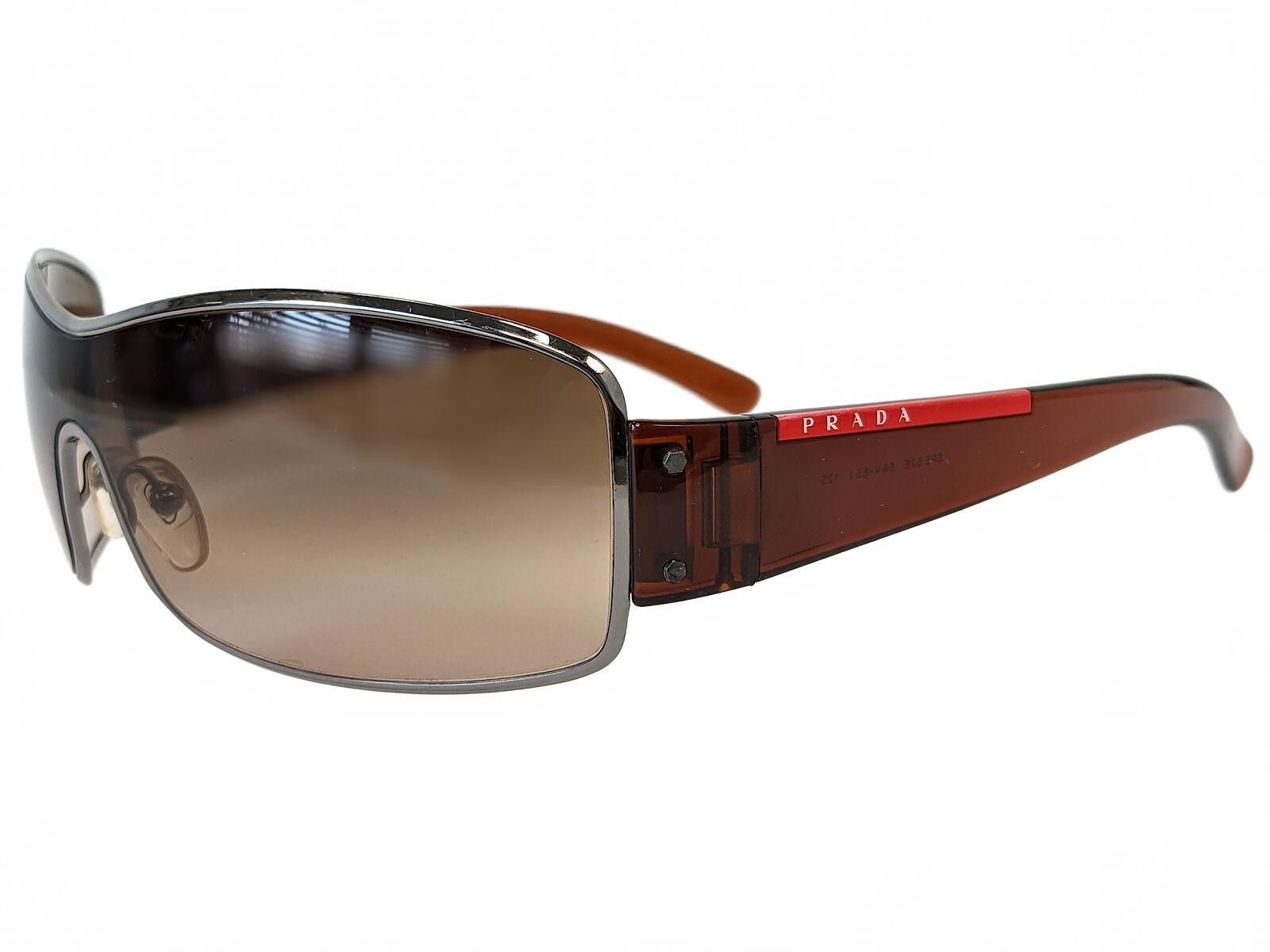Prada Prada SPS 52E Sunglasses Italy Linea Rossa Face Shield Brown Size ONE SIZE - 2 Thumbnail