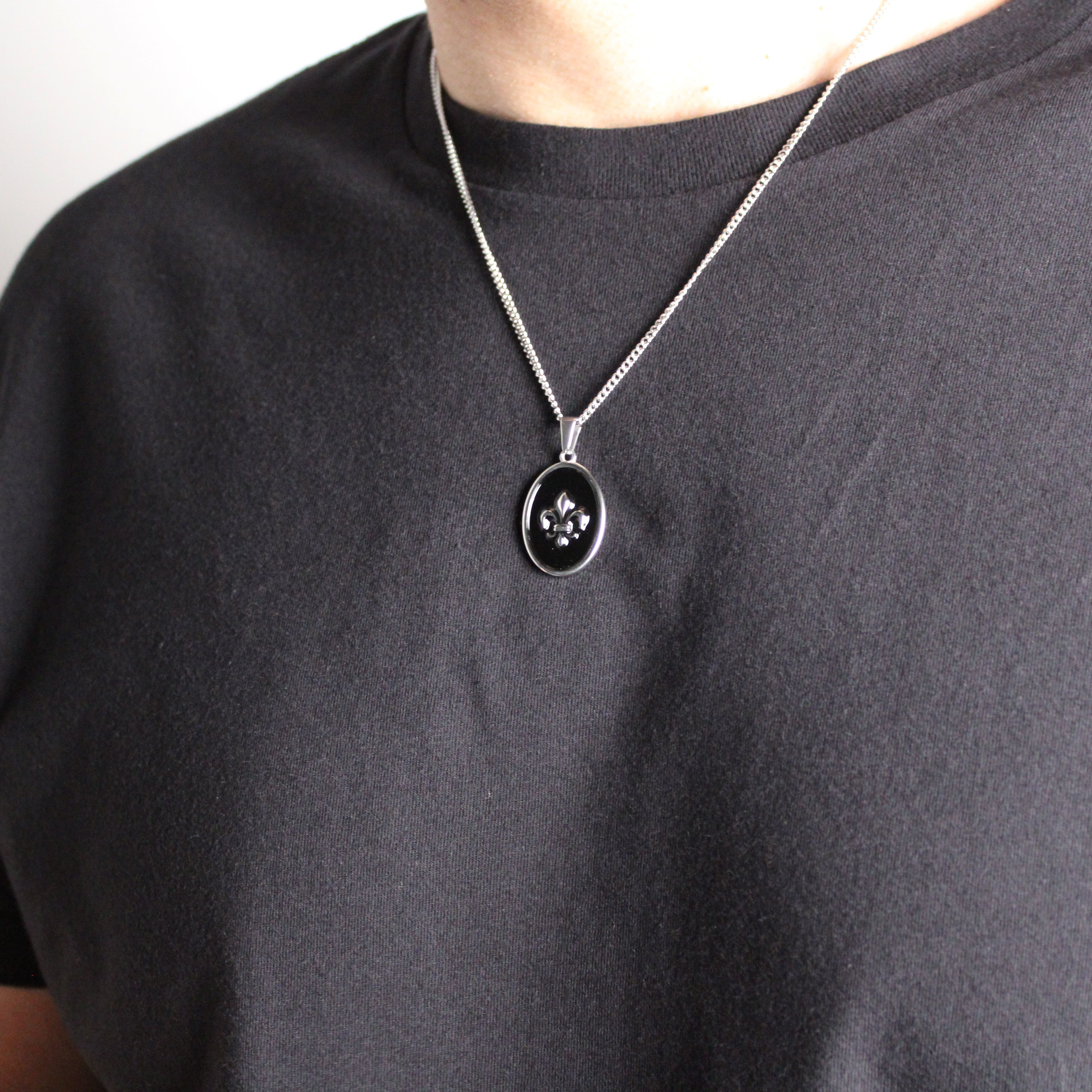 Other Silver Enamel Fleur De Lis Pendant Chain Necklace Size ONE SIZE - 2 Thumbnail