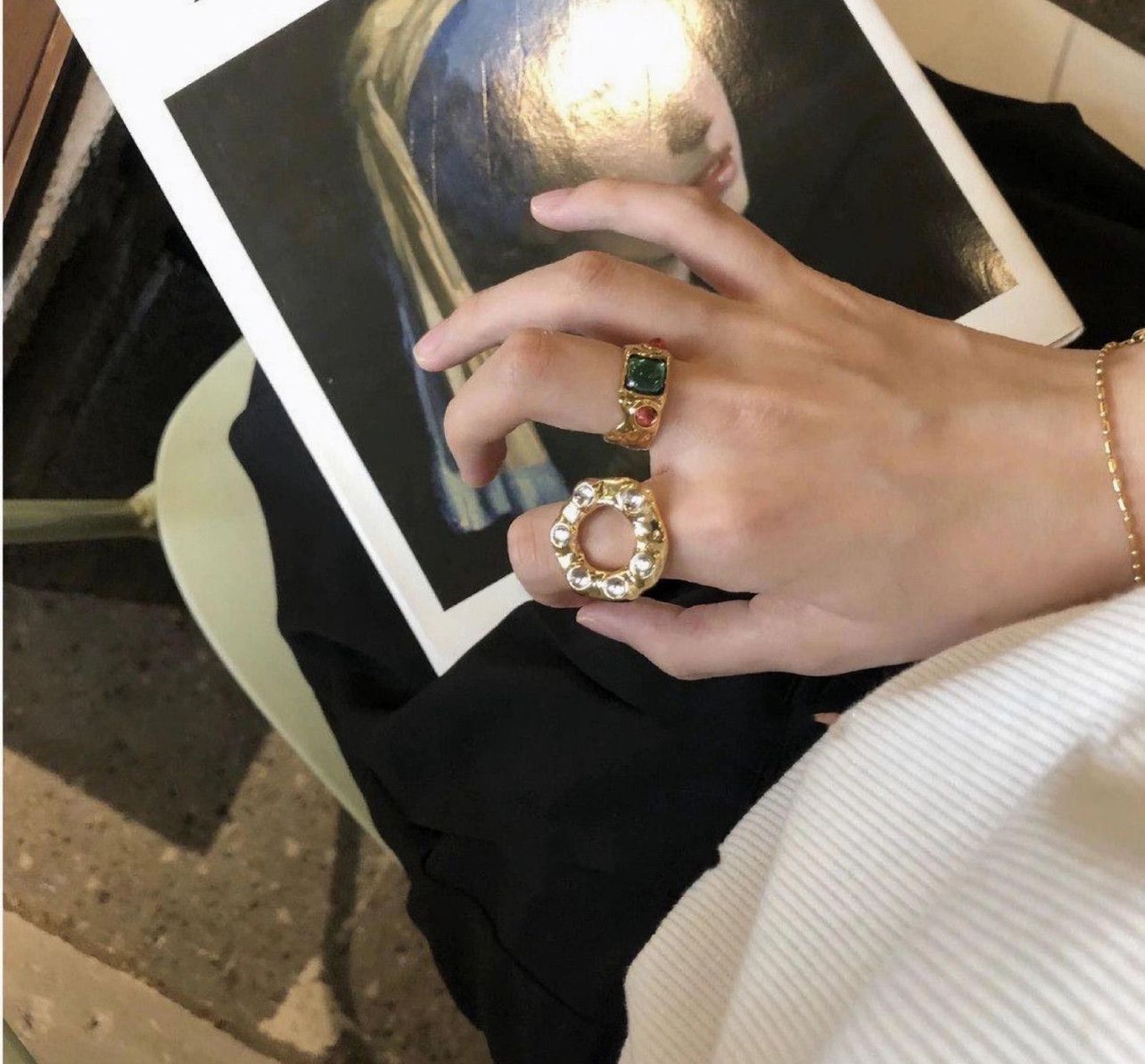Other Irregular Chunky Ring Gold, Boho Maximalistlist Ring Set Size ONE SIZE - 3 Thumbnail