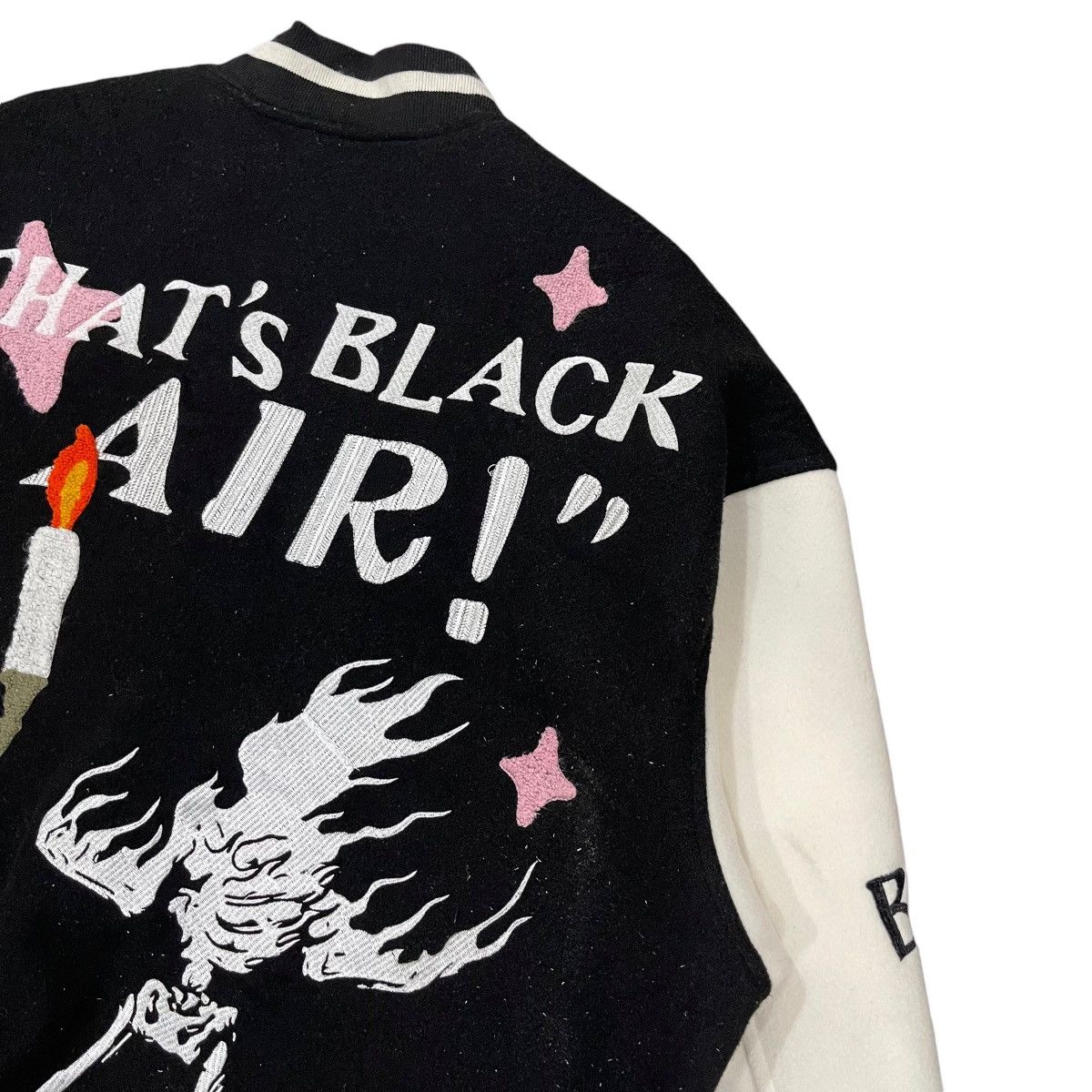 Japanese Brand Black Air Wool Snap Button Varsity Bomber Jacket Size US L / EU 52-54 / 3 - 11 Thumbnail