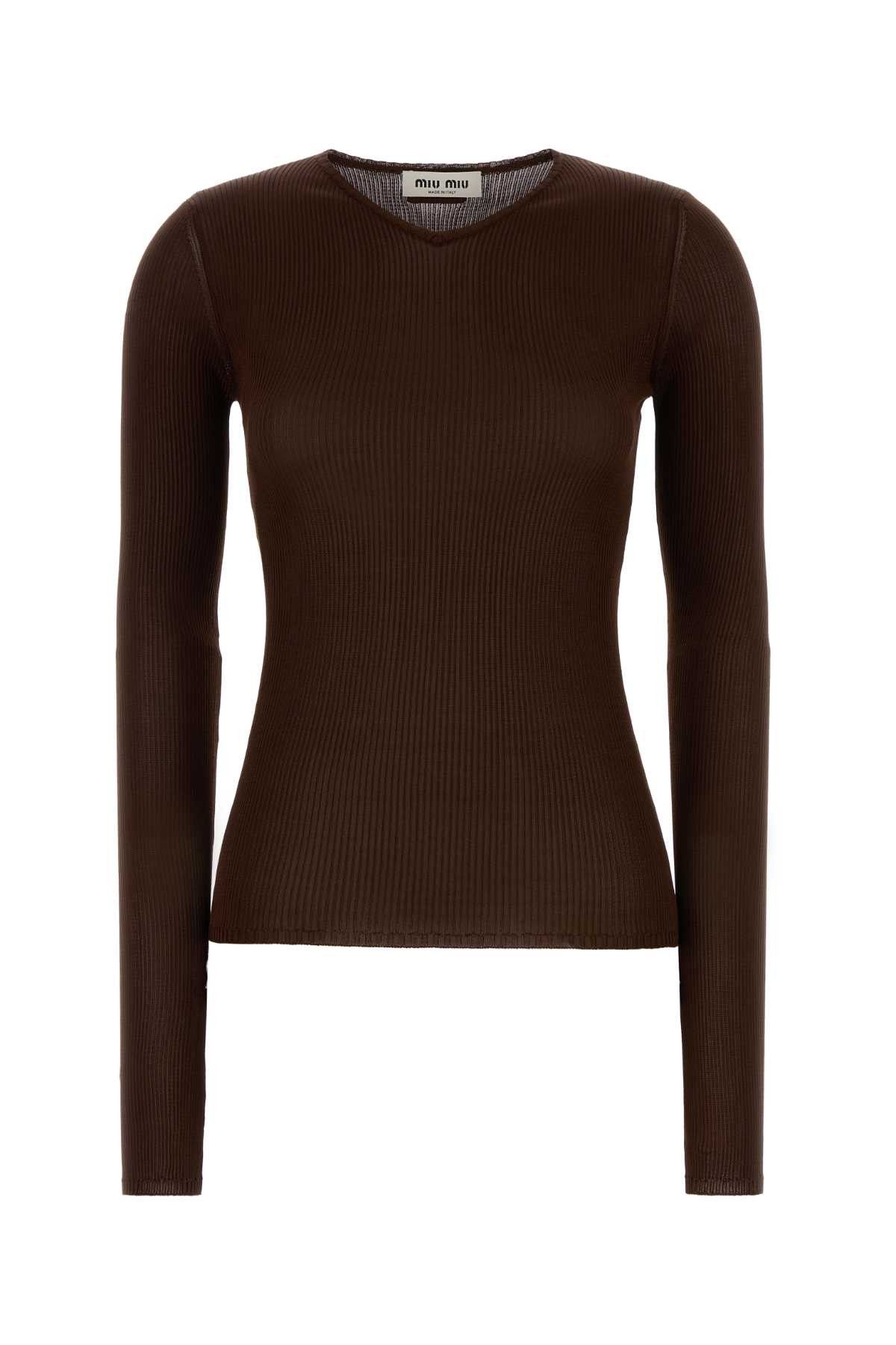 Miu Miu Chocolate Silk T-Shirt Size M / US 6-8 / IT 42-44 - 1 Thumbnail