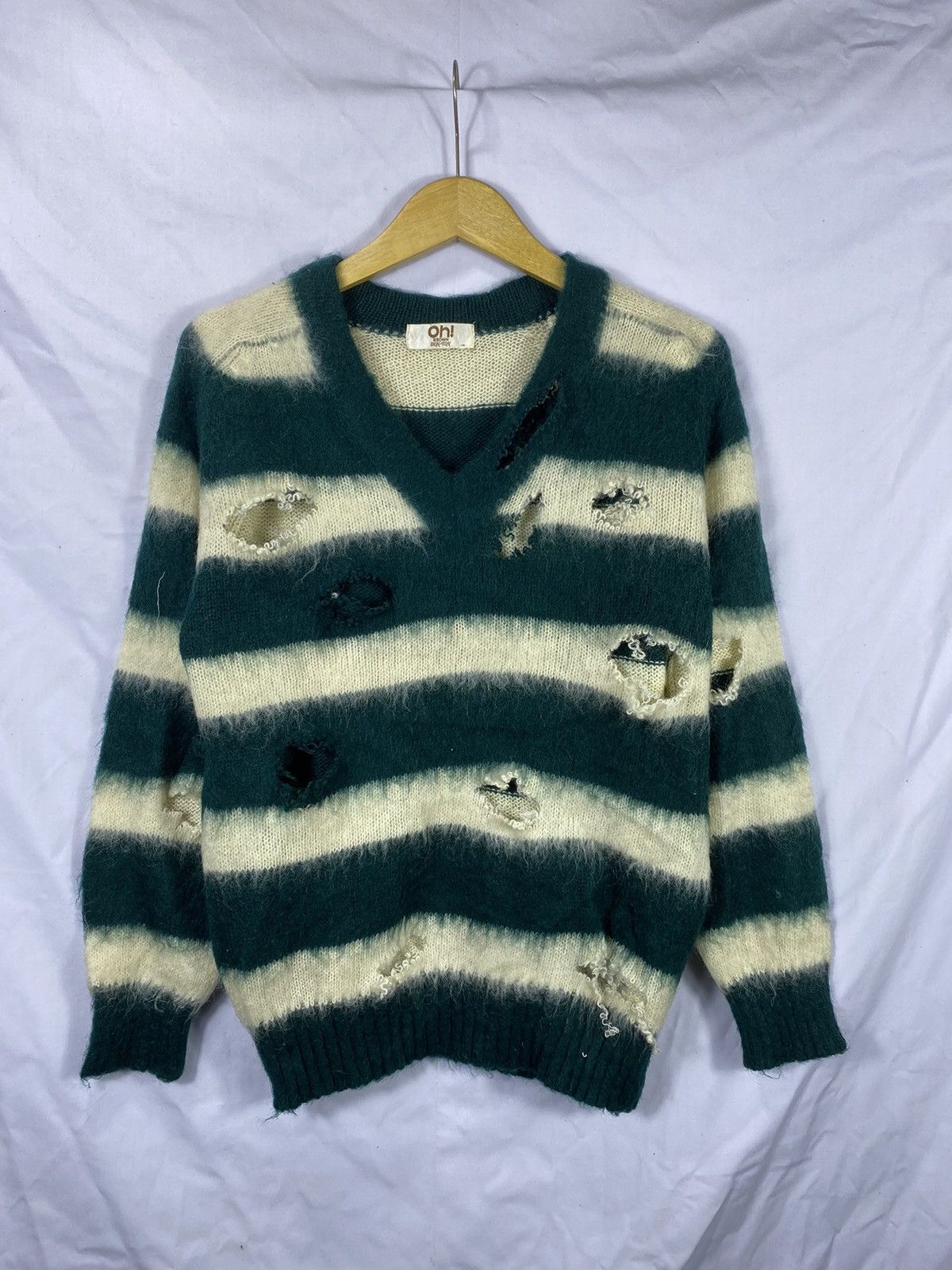 Japanese Brand distressed Oh! Brown Bon-Ton knit stripe kut coban style Size US M / EU 48-50 / 2 - 1 Thumbnail