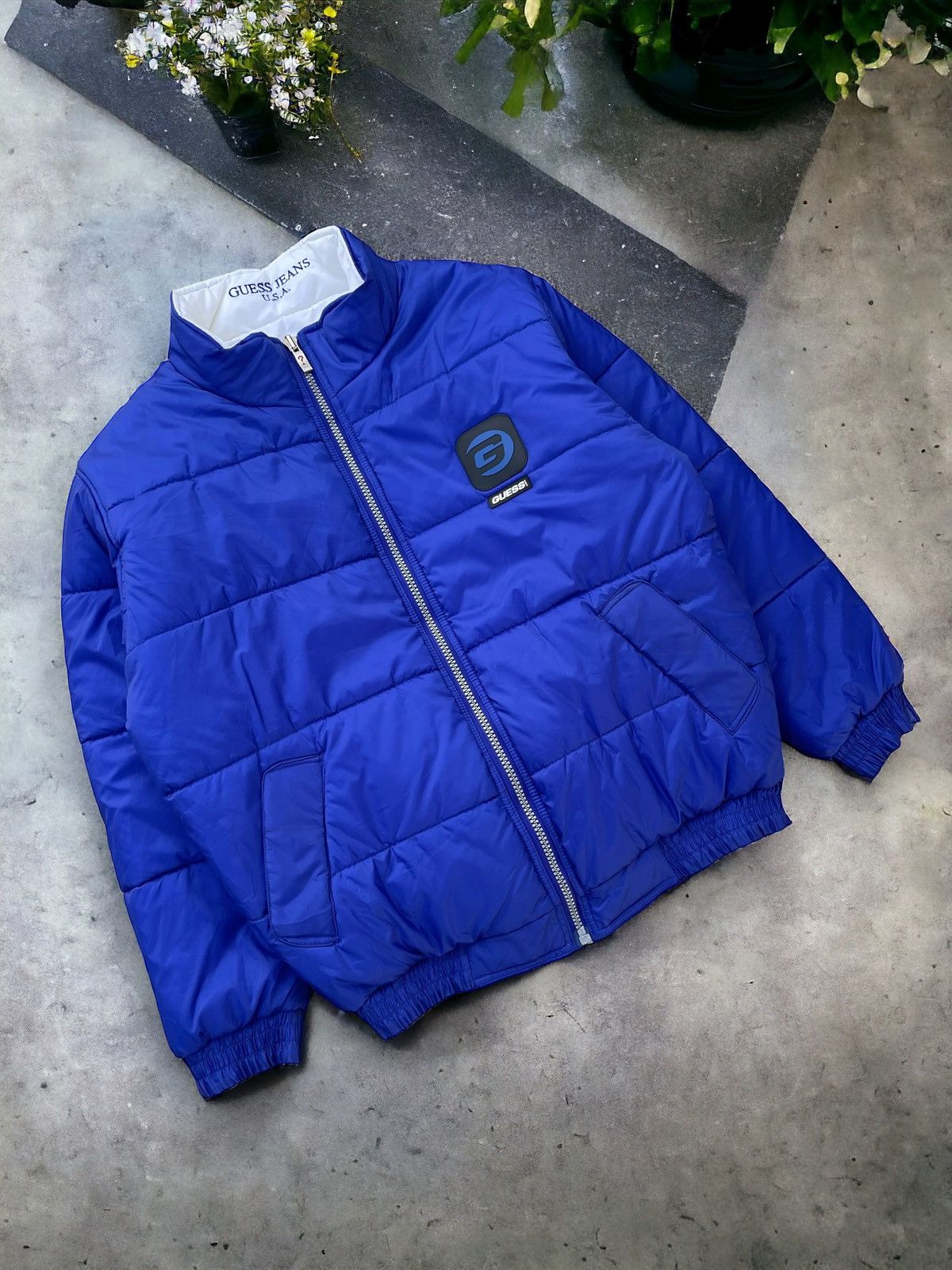 🔥GUESS JEANS USA REVERSIBLE DOWN BOMBER JACKET