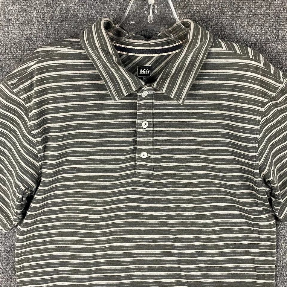 Rei REI Polo Shirt Men's Medium Striped Gray Casual Cotton Blend Size US M / EU 48-50 / 2 - 2 Thumbnail
