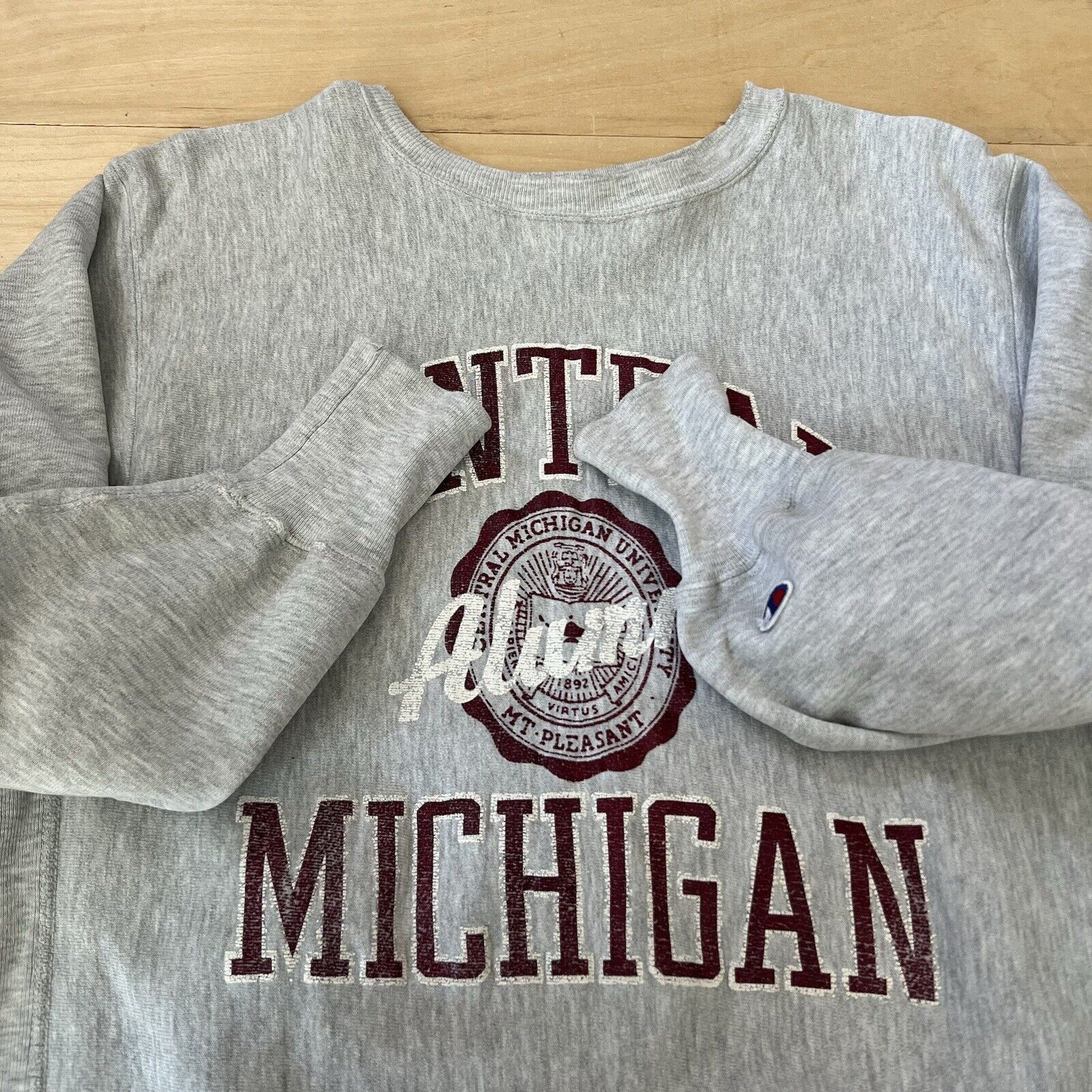 Champion × Vintage Vintage Central Michigan Sweatshirt XL Gray 90s Champion Size US XL / EU 56 / 4 - 4 Thumbnail