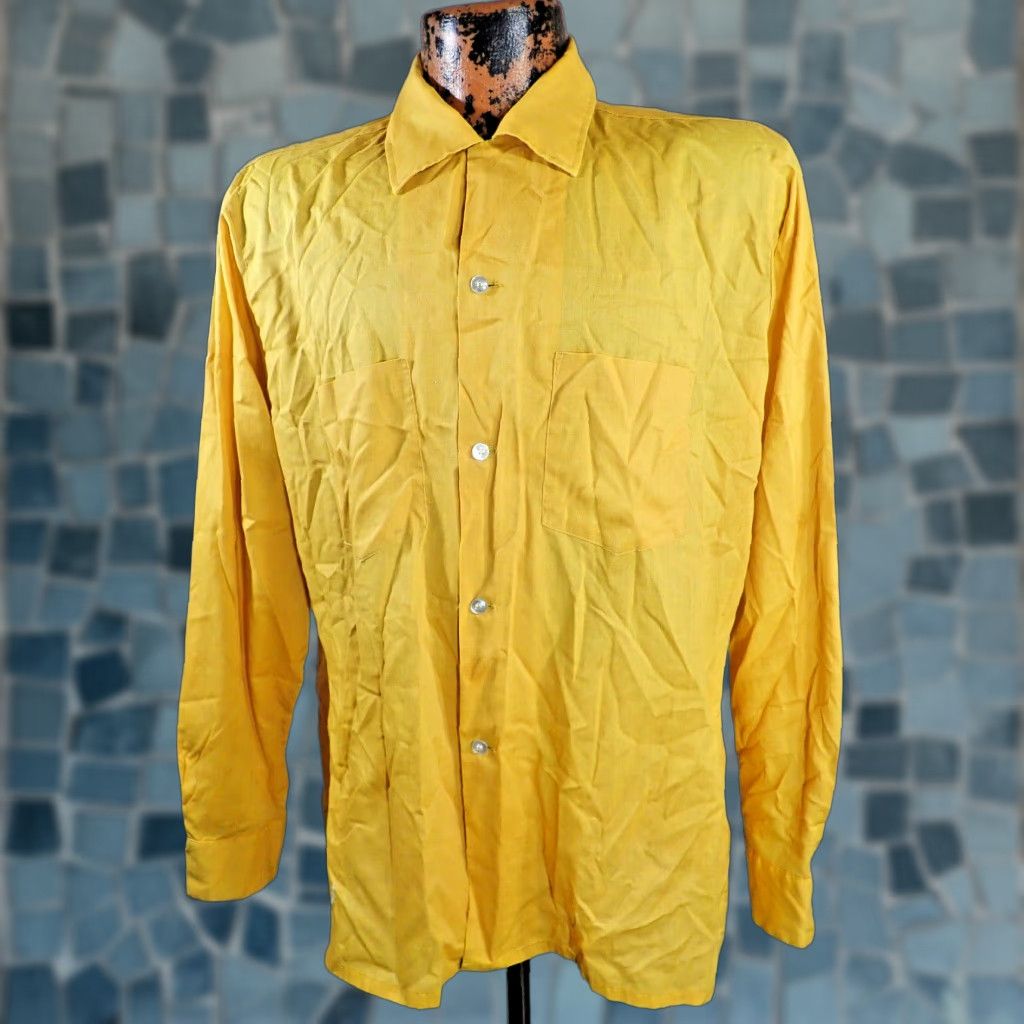 Arrow VINTAGE Arrow Sanforized Loop Collar Shirt Adult L Long Sleeve 1950s Rockabilly Yellow 45" Chest Mens Size US L / EU 52-54 / 3 - 1 Thumbnail