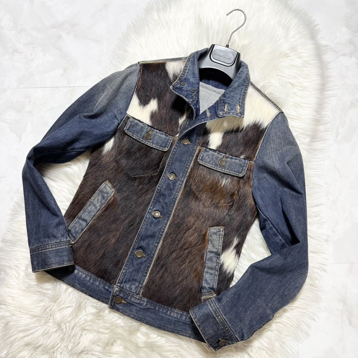Dolce & Gabbana Dolce & Gabbana DG Plate Horse Fur Denim Jacket Size US S / EU 44-46 / 1 - 7 Thumbnail