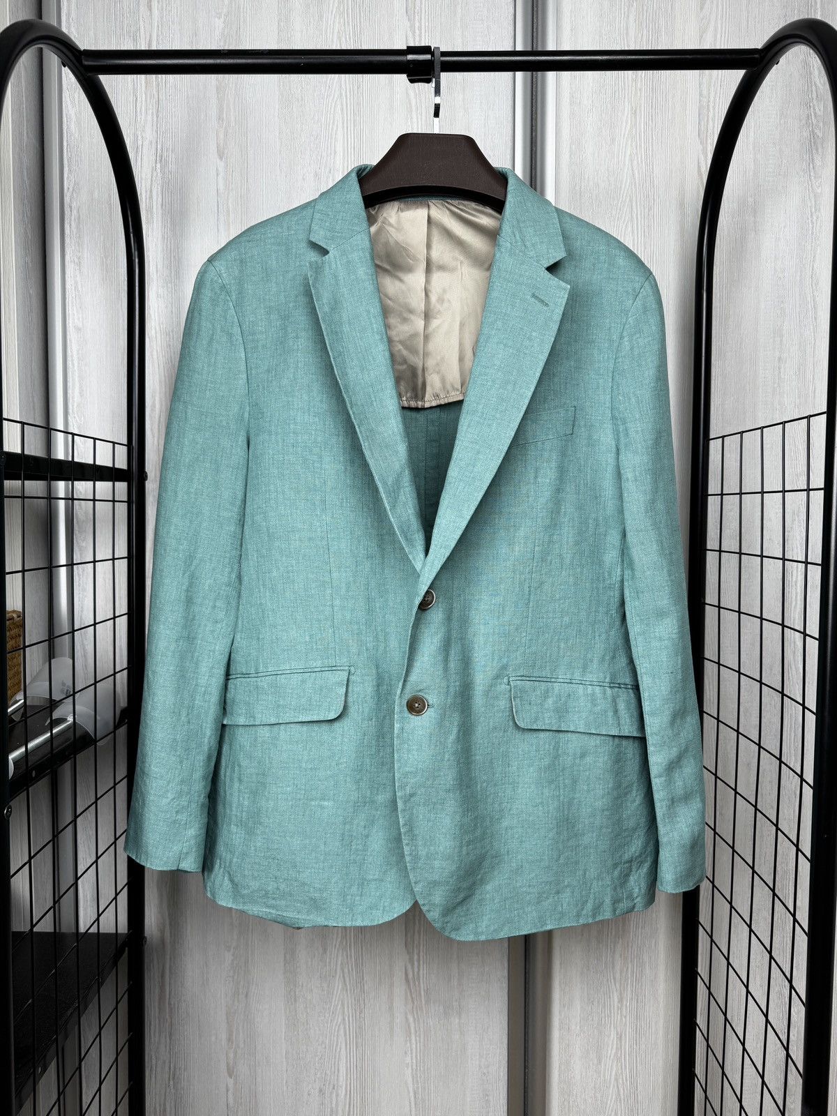 Hackett Hackett London delave linen aqua blue half lined blazer Size 44R - 1 Thumbnail