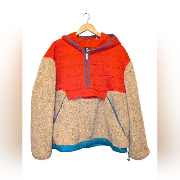 Ugg UGG Iggy Sherpa Half Zip Pullover L Orange Red Colorblock Size US L / EU 52-54 / 3 - 1 Thumbnail