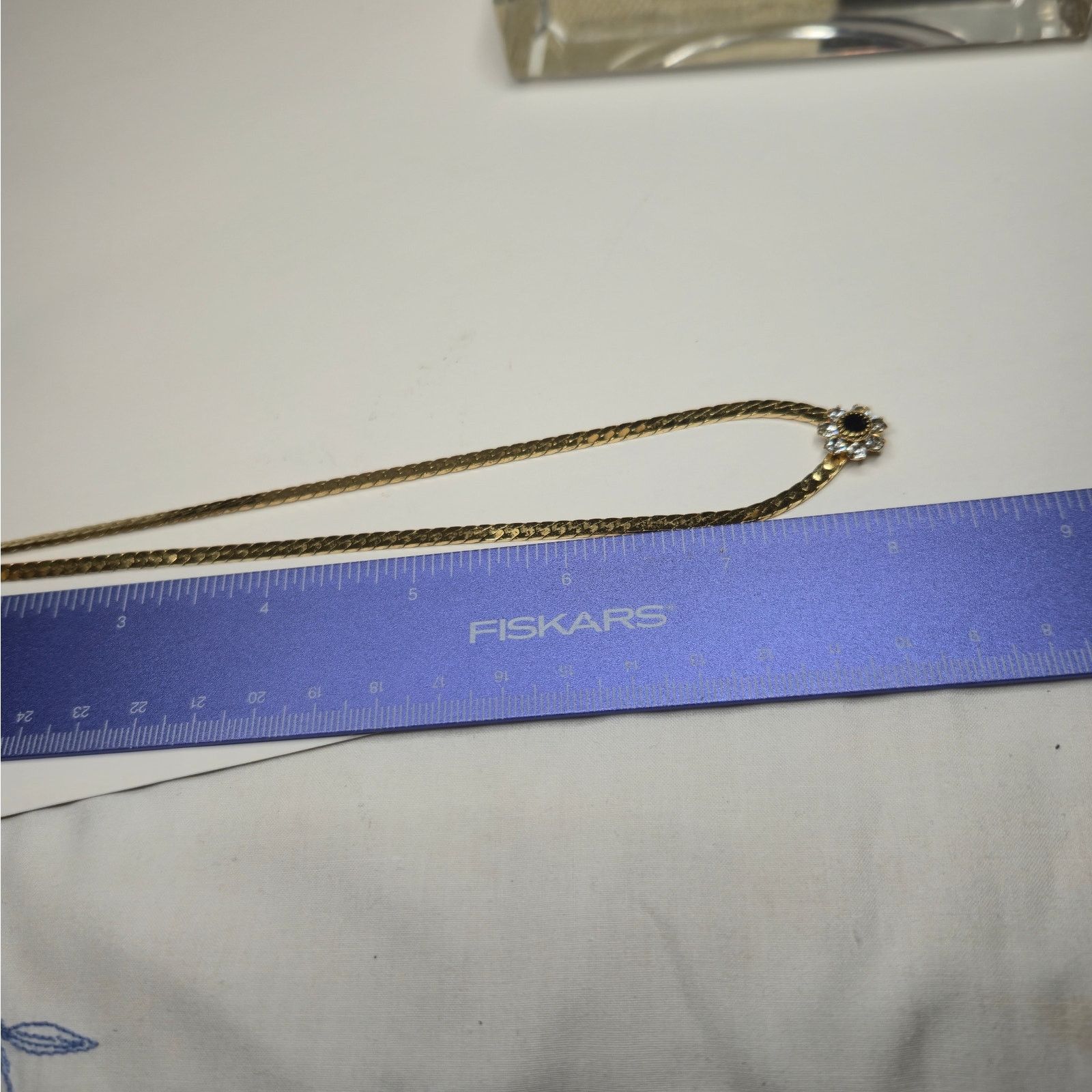 Vintage Vintage Gold Tone Rhinestone Flower Choker Herringbone Chain Size ONE SIZE - 8 Thumbnail